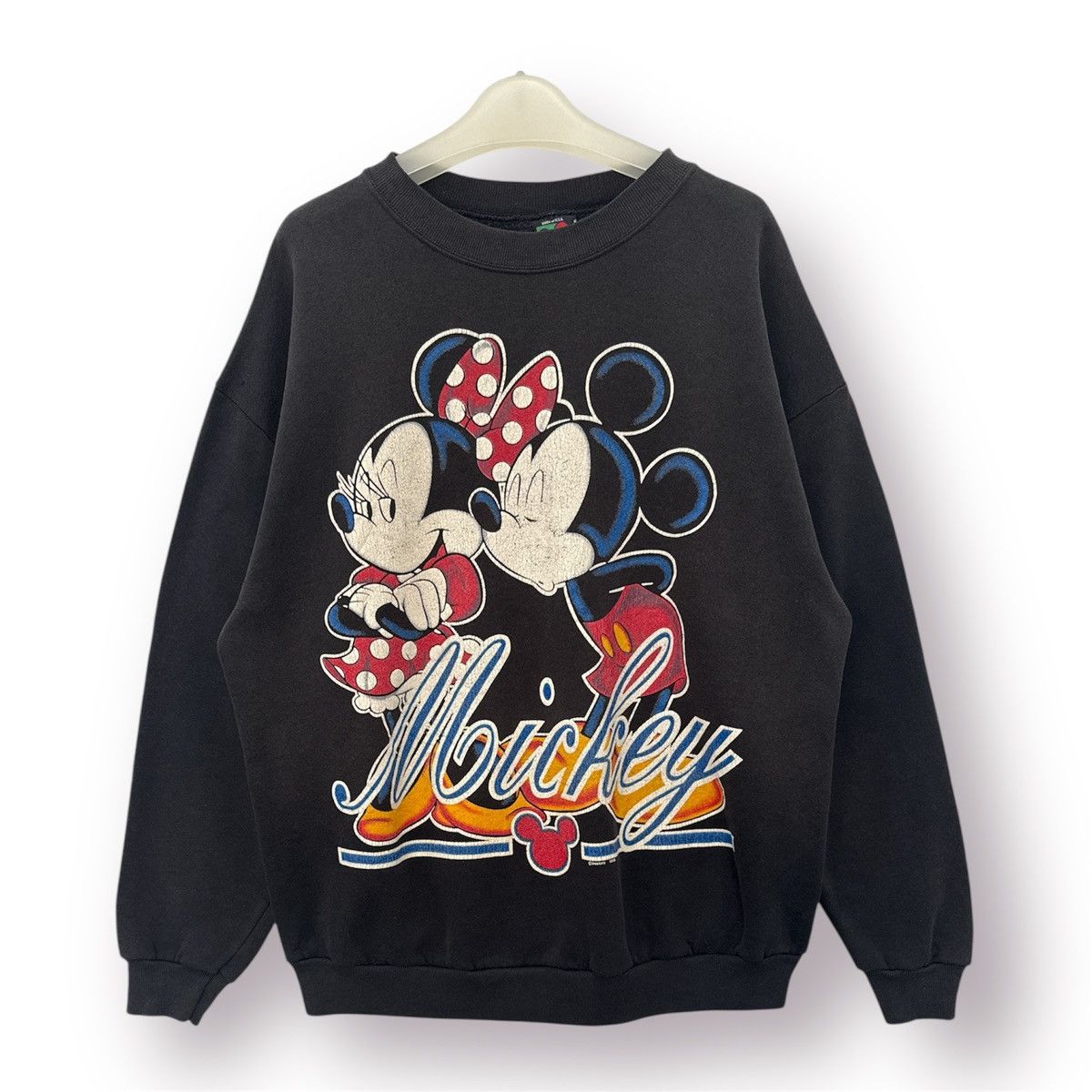 Disney 🔥 90s Big Print Mickey & Minnie in Love Faded Black Sweatshi Size US M / EU 48-50 / 2 - 1 Thumbnail