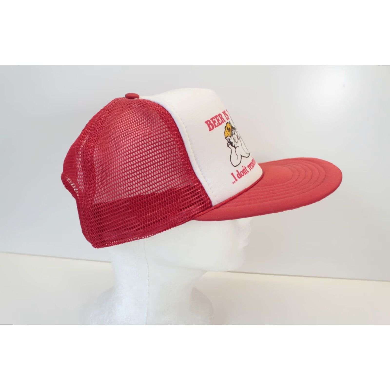 Vintage VINTAGE Beer is the Answer I don’t Remember the Question Trucker Hat Red Unbranded 80s 90s Adult Adjustable Red Cat Hats Mens Womens Size ONE SIZE - 3 Thumbnail