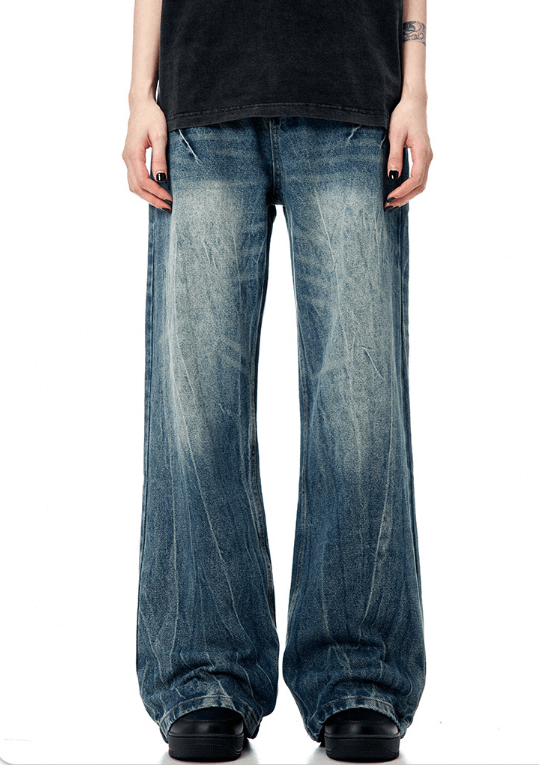 Japanese Brand × Jean Vintage heavy washed lightning crack cleanfit straight jeans Size US 32 / EU 48 - 1 Thumbnail