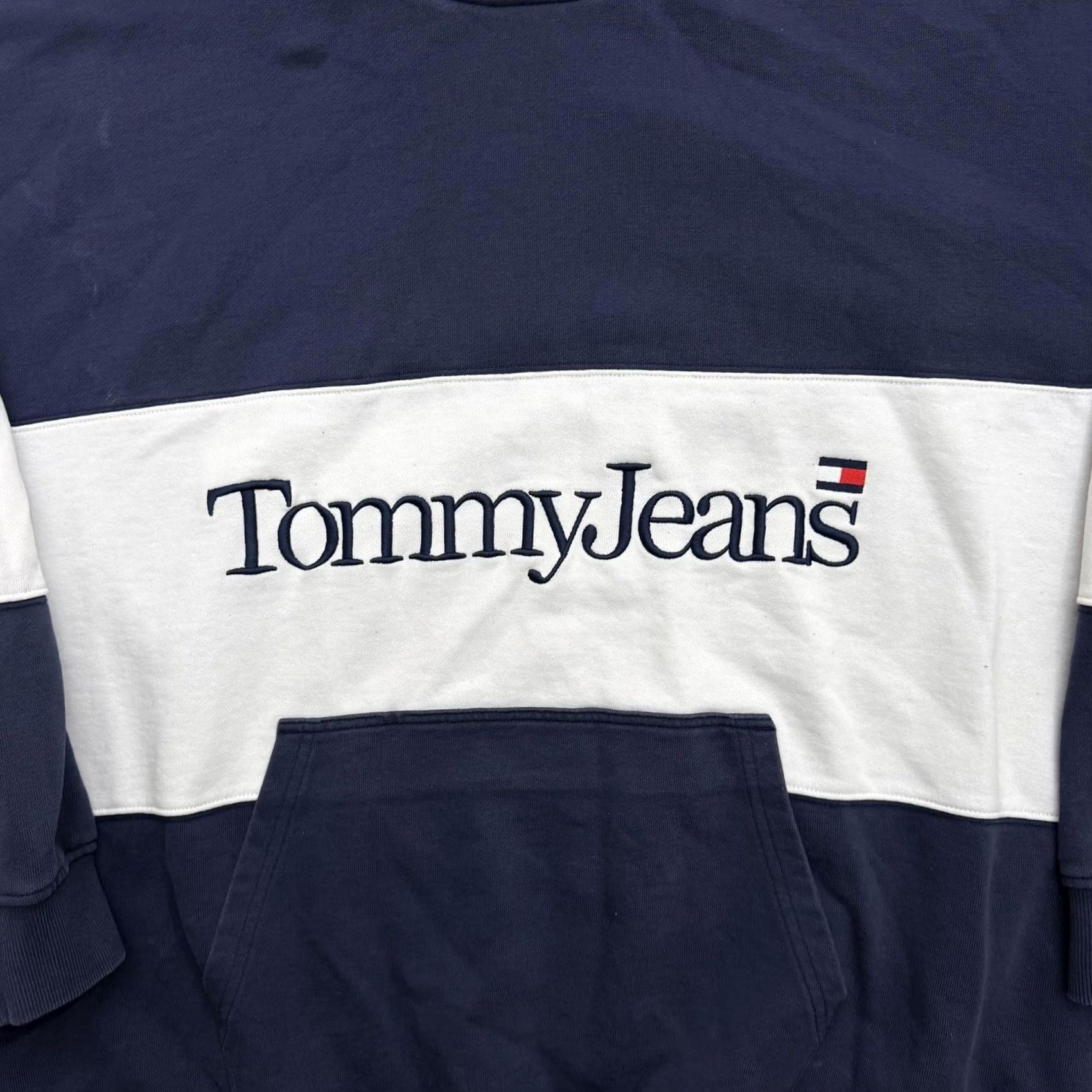 Tommy Hilfiger Tommy Hilfiger Hoodie Mens 2XL Blue Colorblock Fleece Pullover Crew Neck Sweatshirt Logo Embroidered Striped Pockets All Seasons Size US XXL / EU 58 / 5 - 3 Thumbnail