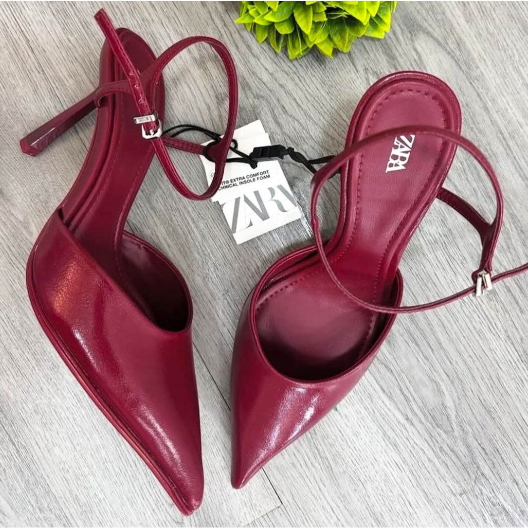 Zara ZARA Cherry Red Slingback Heels Pointed Toe Pumps NWT Size US 7.5 / IT 37.5 - 11 Thumbnail