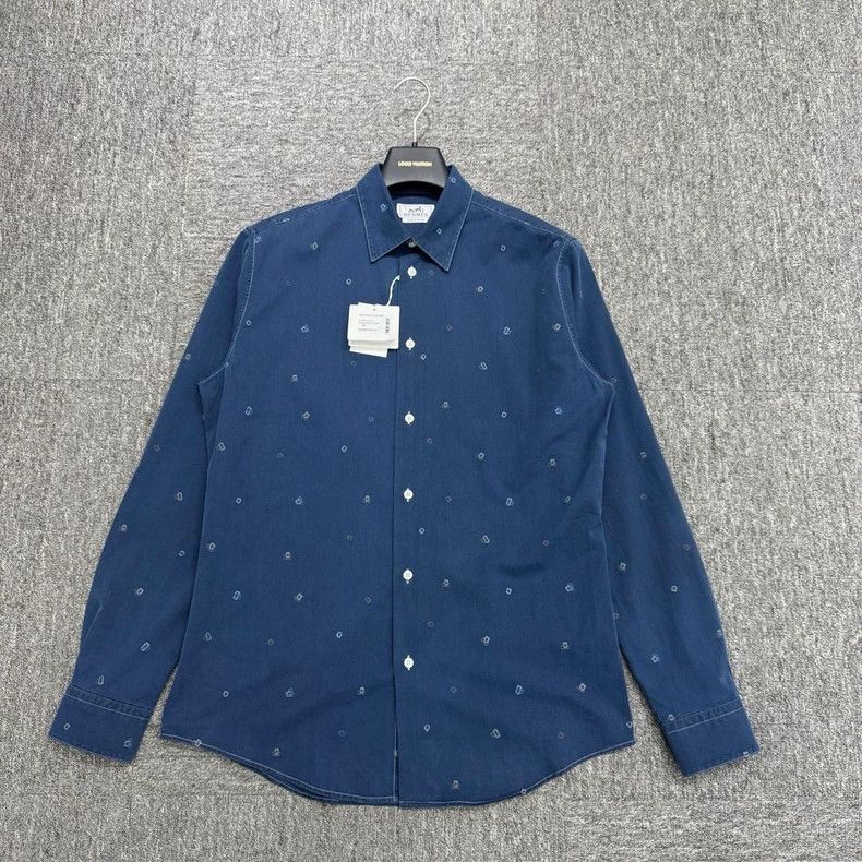 Hermes Hermes Lock Print Denim Shirt - dmc Size US L / EU 52-54 / 3 - 1 Thumbnail
