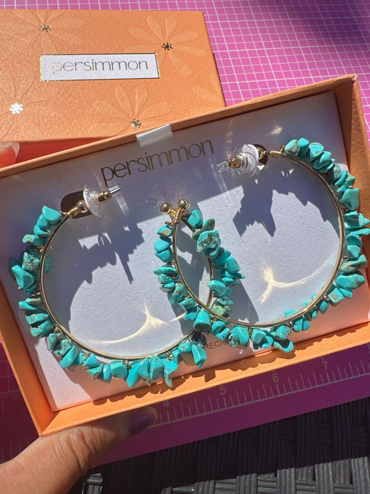 Designer Persimmon SEMI PRECIOUS Tibetan blue stone earrings gold Size ONE SIZE - 4 Thumbnail