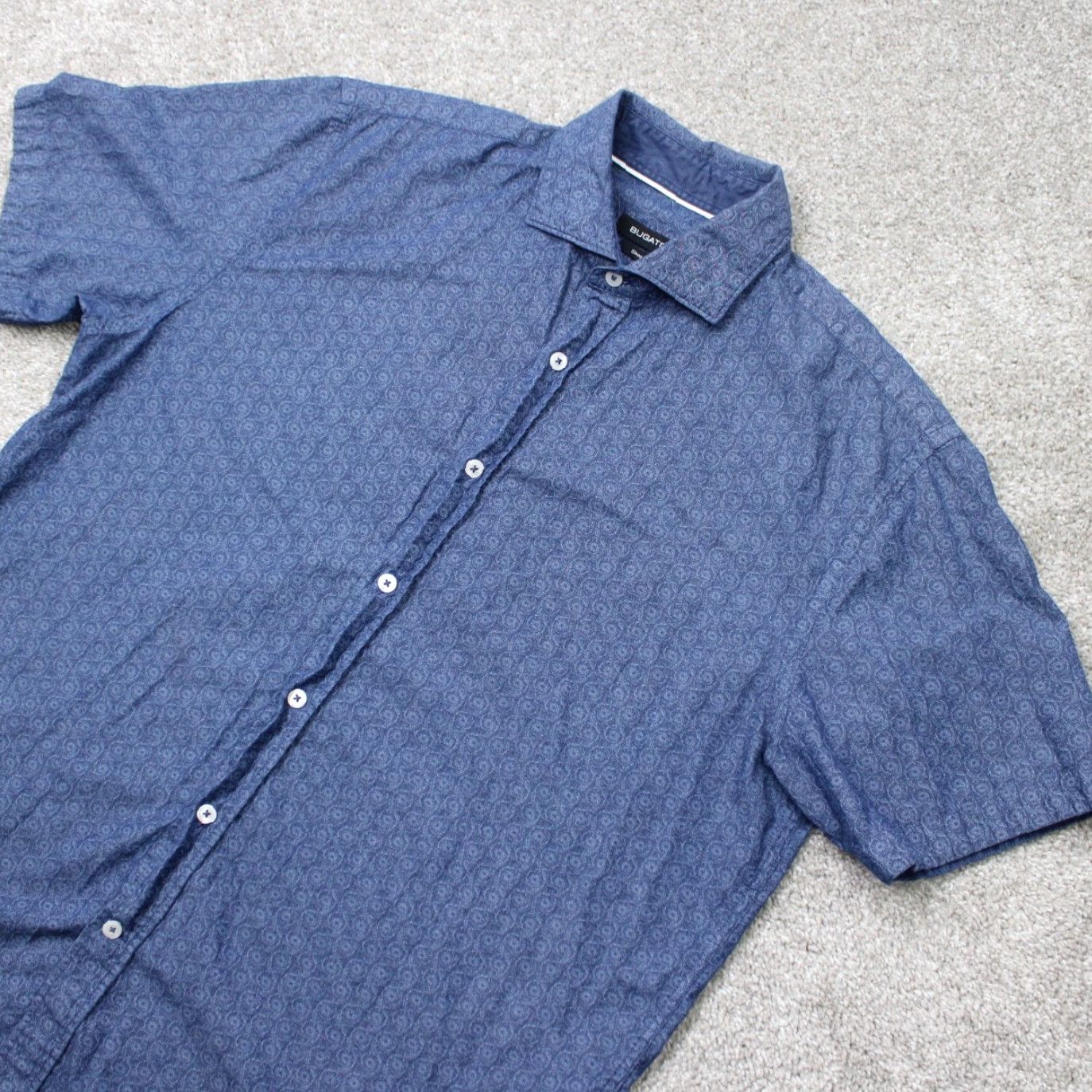BUGATCHI Bugatchi Shirt Mens Large Blue Short Sleeve Button-Up Cotton Linen Shaped Fit Casual Business Size US L / EU 52-54 / 3 - 3 Thumbnail