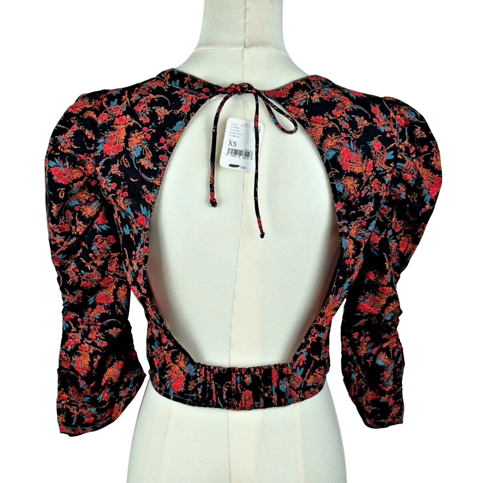 Free People Free People XMonica Crop Top Black Red Floral Open Back NWT Size XS / US 0-2 / IT 36-38 - 4 Thumbnail