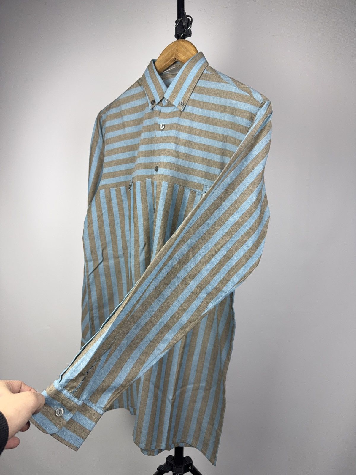 Japanese Brand Retro Luxury 90s Renato Cavalli Blue Beige Striped Shirt M Size US M / EU 48-50 / 2 - 3 Thumbnail