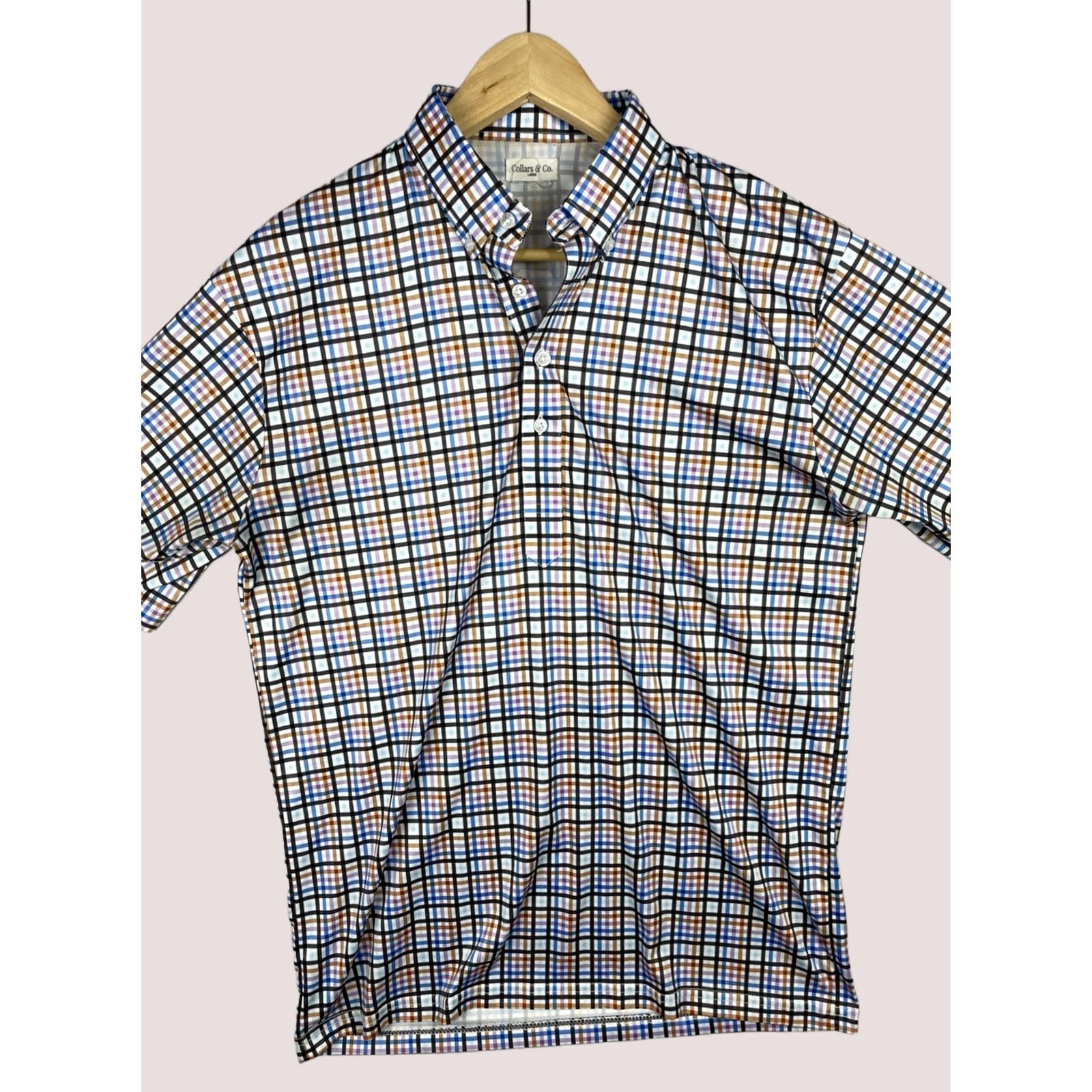 CO Collars & Co Polo Shirt Mens Large Checked Button Down Short Sleeve Multi Color Size US L / EU 52-54 / 3 - 1 Thumbnail