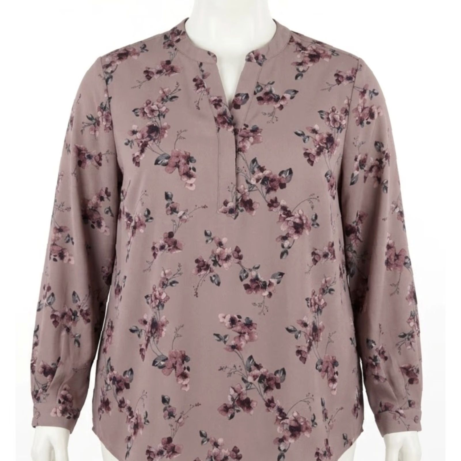 Vintage Hilary Radley Blouse Womens 2XL Purple Mauve Floral Tunic Long Sleeve V-Neck Shirt Casual Sleeve Office Size XXL / US 16-18 / IT 52-54 - 2 Thumbnail