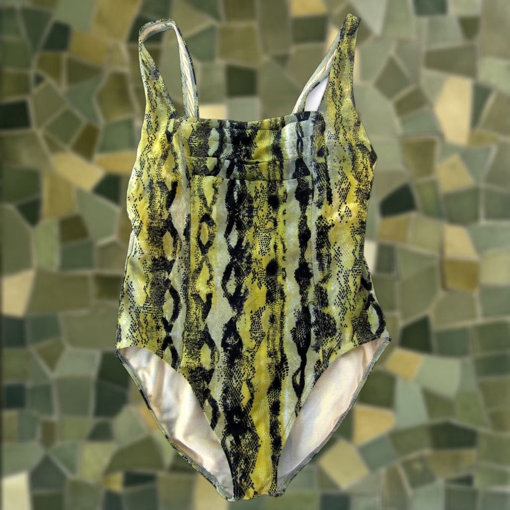 Vintage VINTAGE Shape FX Green Yellow Snake Built In Bra Slimming One Piece Swimsuit 16 Size ONE SIZE - 1 Thumbnail