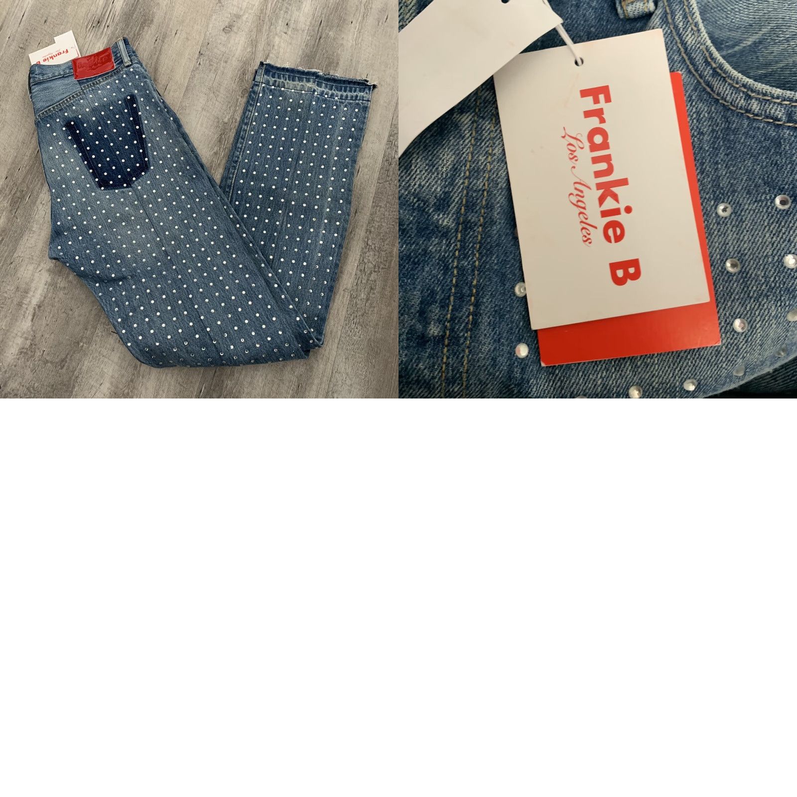 Vintage VINTAGE Frankie B Jeans 34x32 Sz L Studded Crystal Straight Button Fly Released Hem 395 Size 24" / US 00 / IT 34 - 9 Thumbnail
