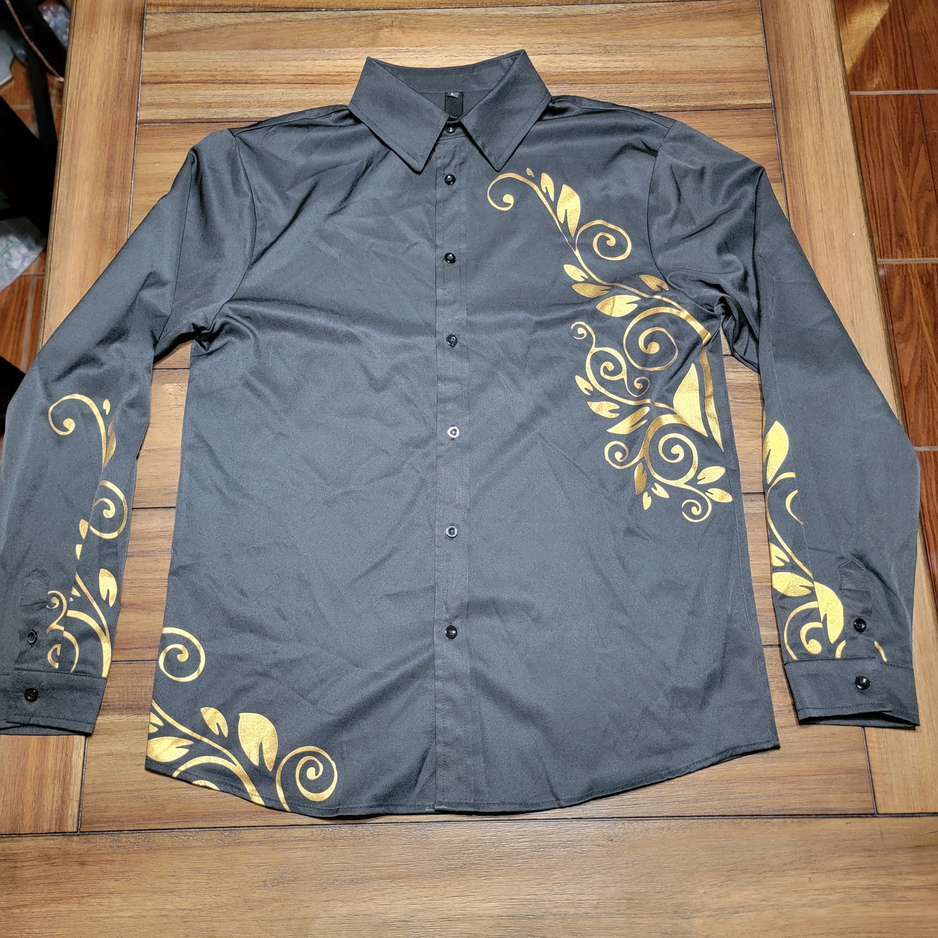 Other Black LS Full Button Shirt w/ Gold Decor - Size Large Size US L / EU 52-54 / 3 - 1 Thumbnail