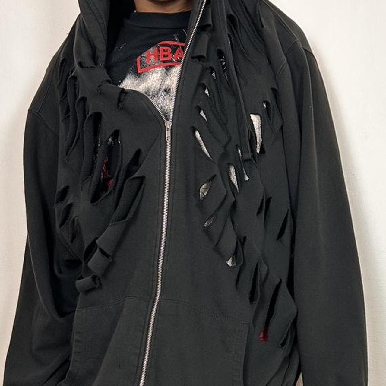 Vintage ASTROBOI* Black Grunge Cut Out Zip Up Hoodie - 4XL BIG Size US XXL / EU 58 / 5 - 5 Thumbnail