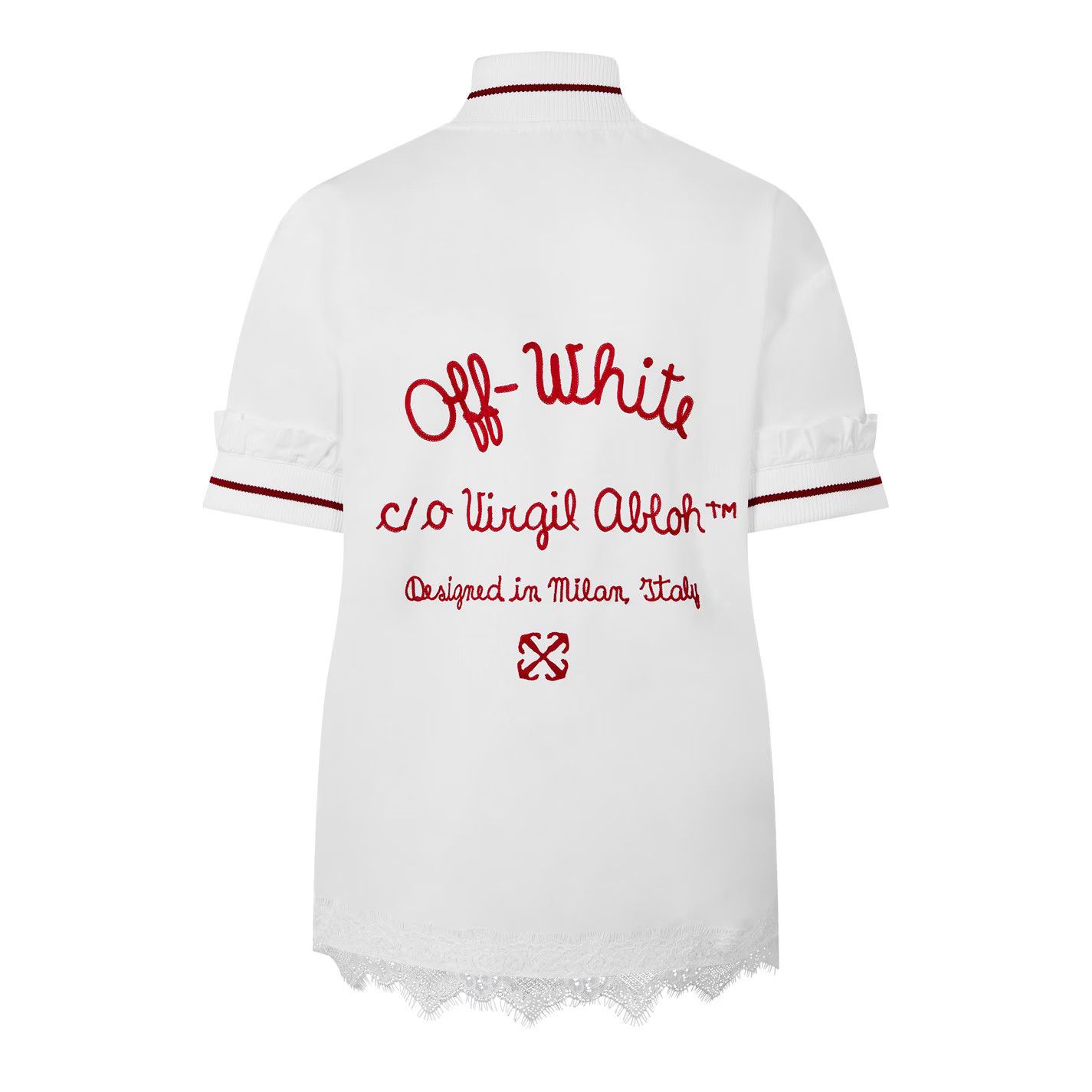 Off-White o1g2r1mq0125 Embroidered Baseball Shirt in White & Red Size XS / US 0-2 / IT 36-38 - 2 Thumbnail