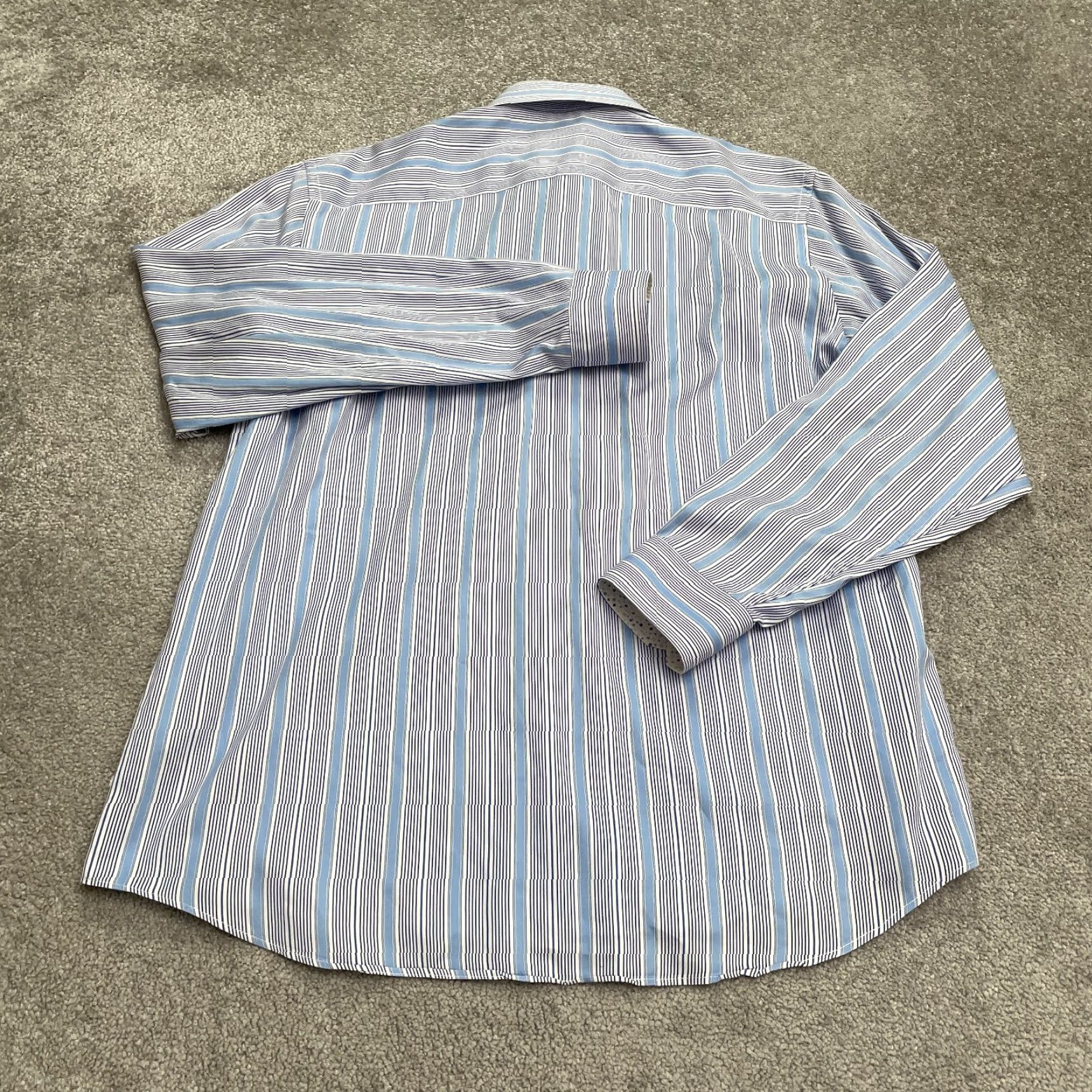 BUGATCHI VINTAGE Bugatchi Uomo Dress Shirt Mens XL Long Sleeve Cotton Blue Striped Business Casual Formal Size 46R - 2 Thumbnail