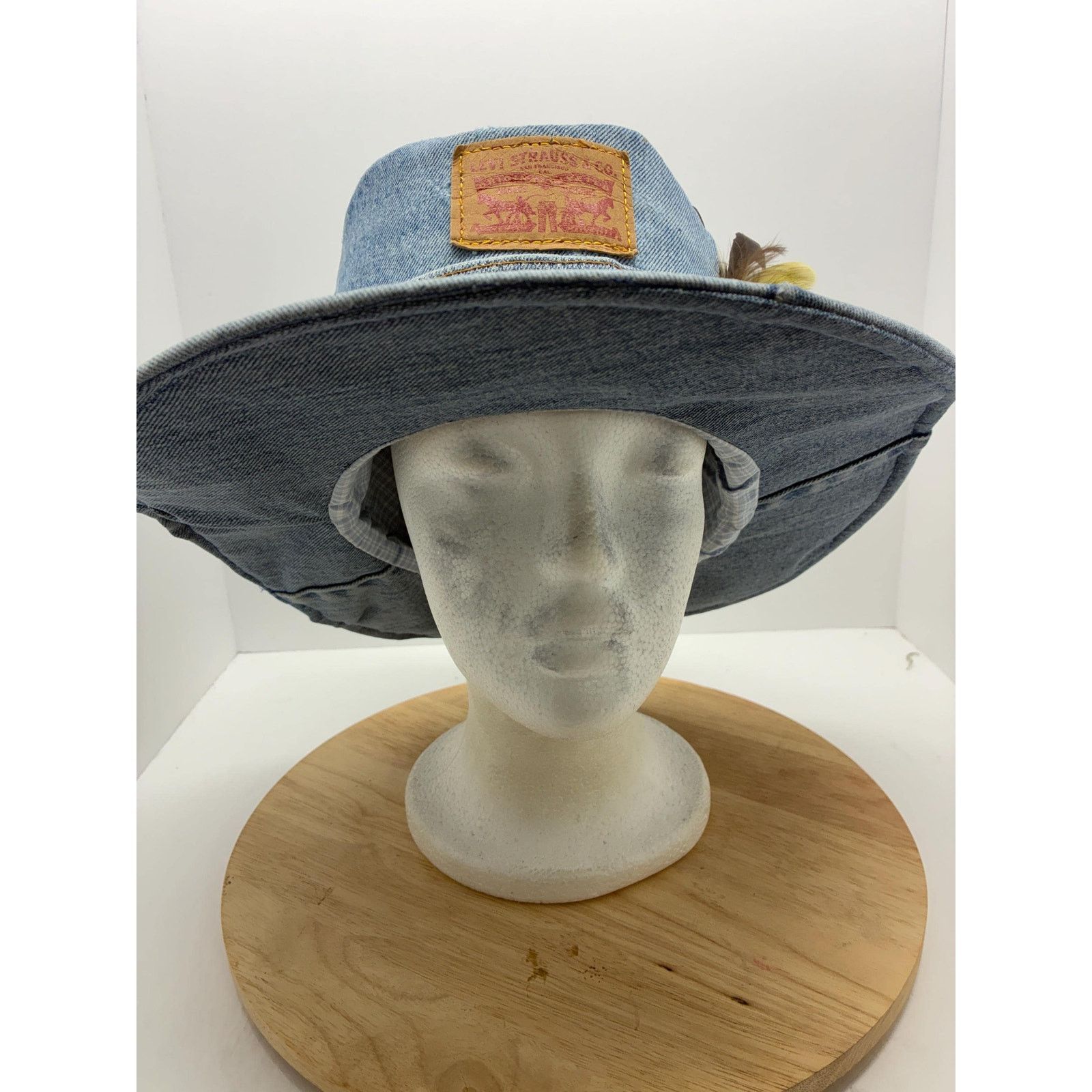 Other Handmade Upcycled Levi's Denim Bucket Hat – Pheasant Feather Size ONE SIZE - 9 Thumbnail