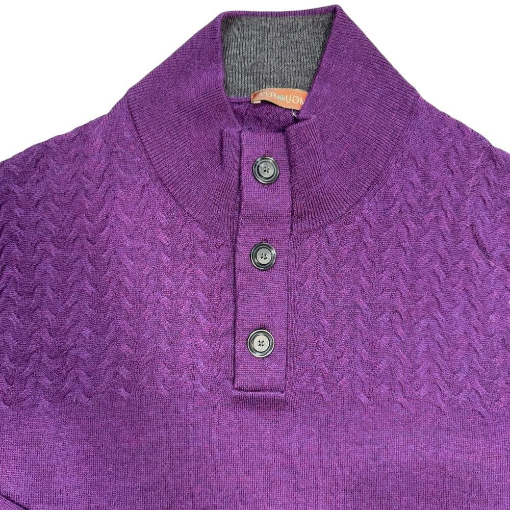 Other New Per me Uomo Purple Extra Fine Merino Wool 1/4 Buttons S Size US XL / EU 56 / 4 - 3 Thumbnail