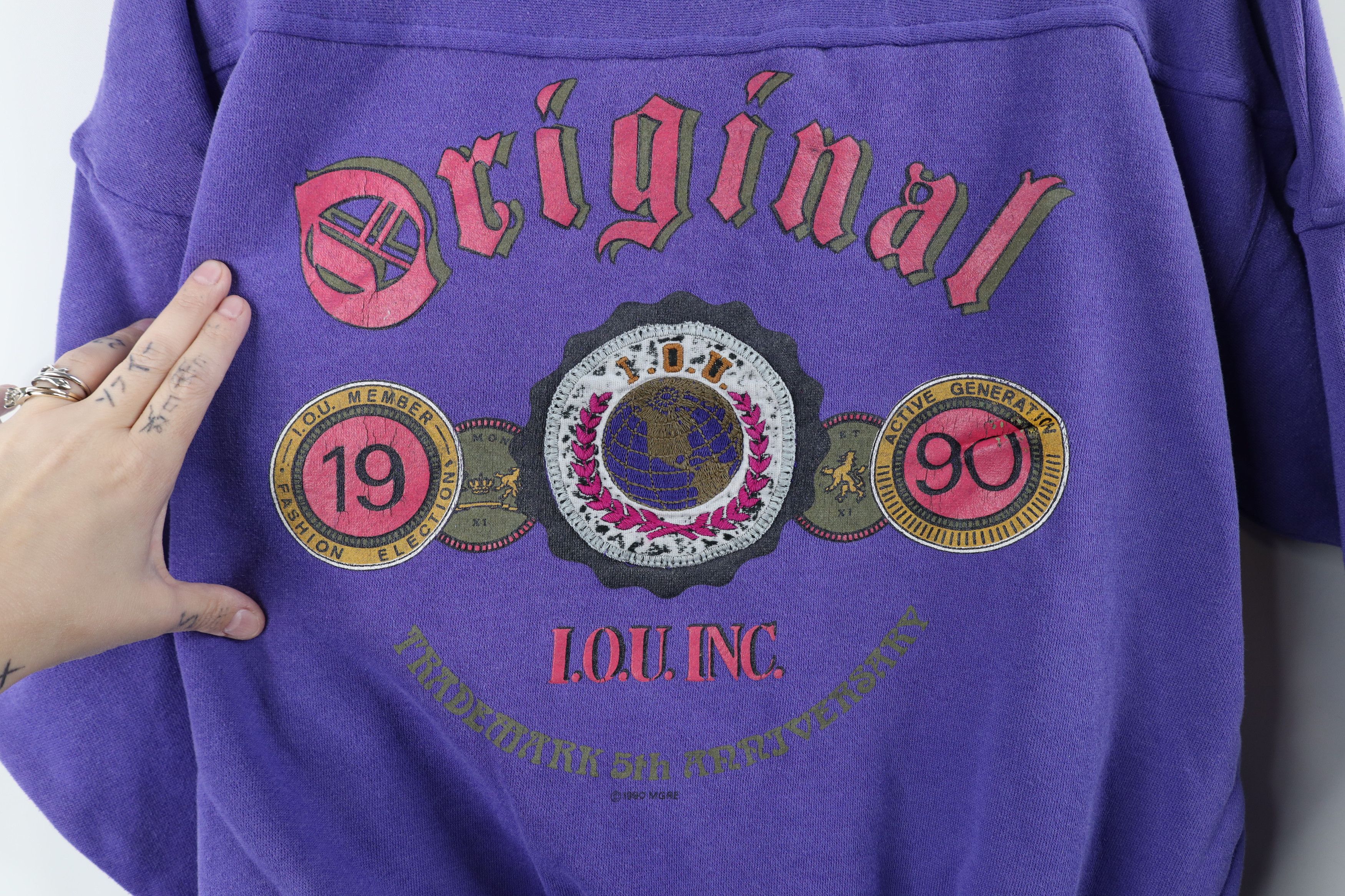 Vintage Vintage 90s IOU Spell Out Football Jersey Sweatshirt Purple Size M / US 6-8 / IT 42-44 - 4 Thumbnail