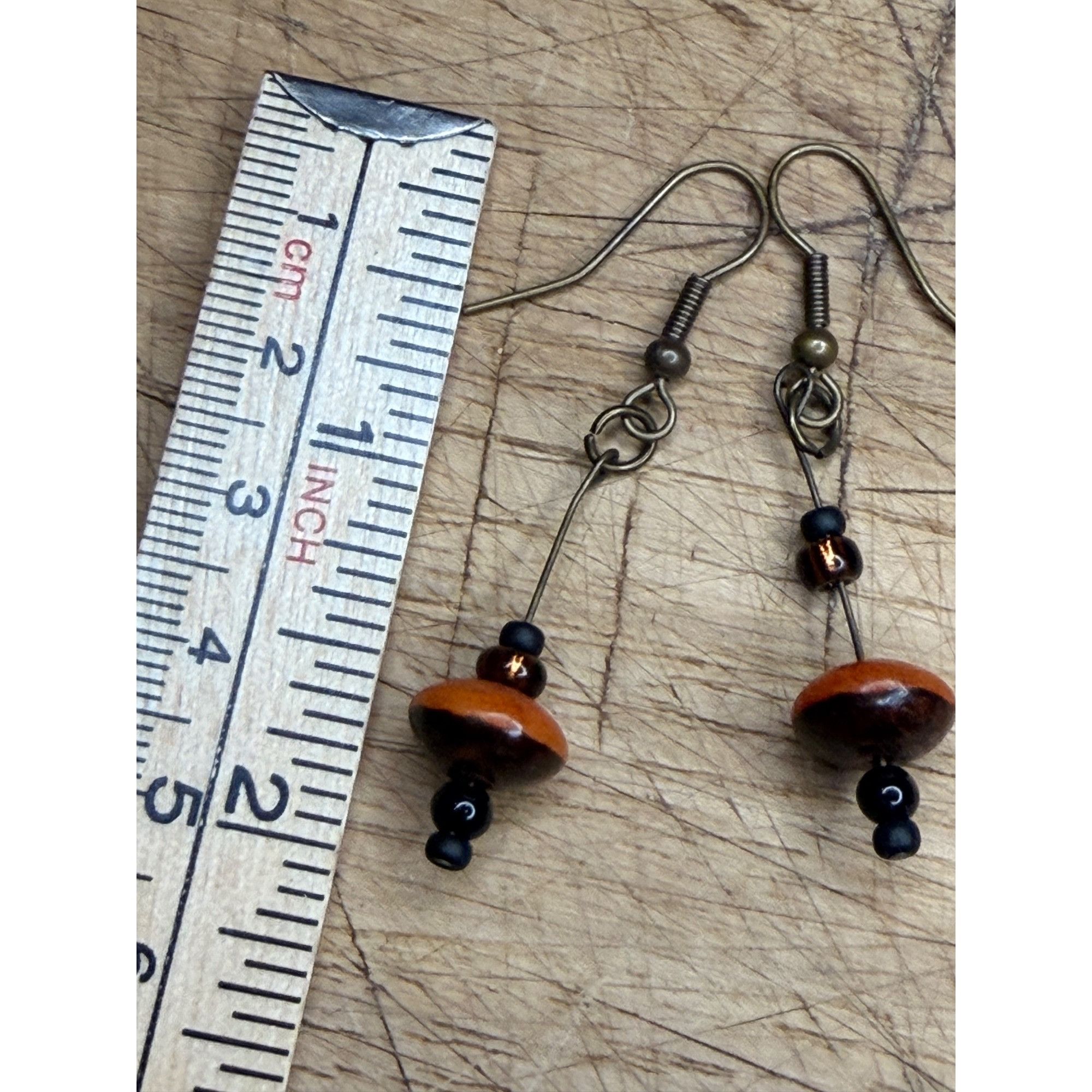Other Handcrafted Bohemian Orange & Black Beaded Dangle Earrings L Size ONE SIZE - 5 Thumbnail