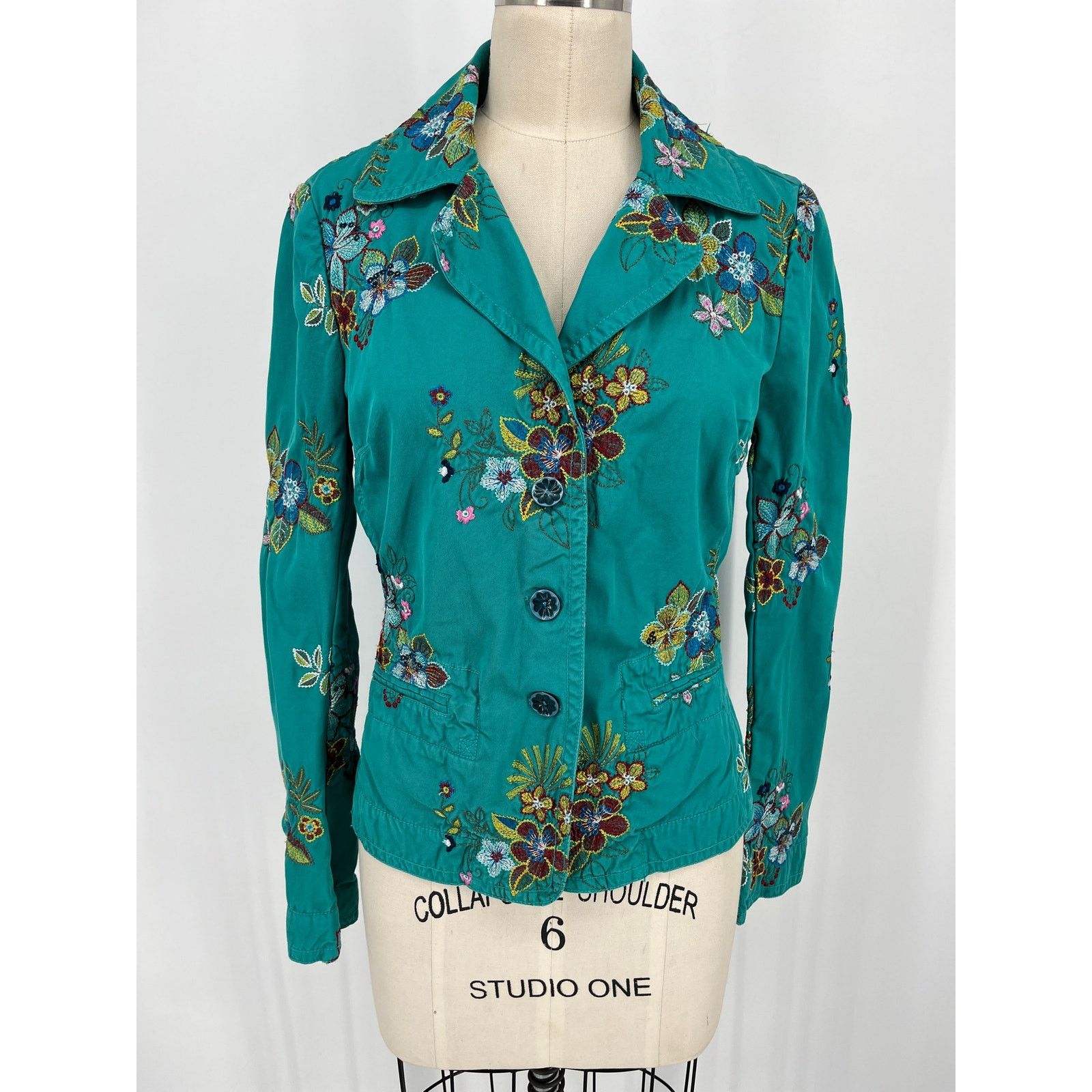 image of Johnny Was Embroidered Women's Blazer Size S Turquoise Blue