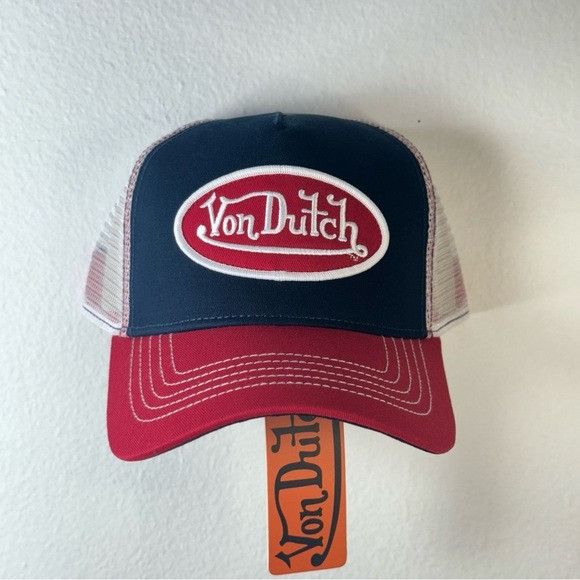 Designer × Von Dutch NWT VON DUTCH TRI COLOR NAVY, WHITE, BLUE TRUCKER HAT Size ONE SIZE - 1 Thumbnail