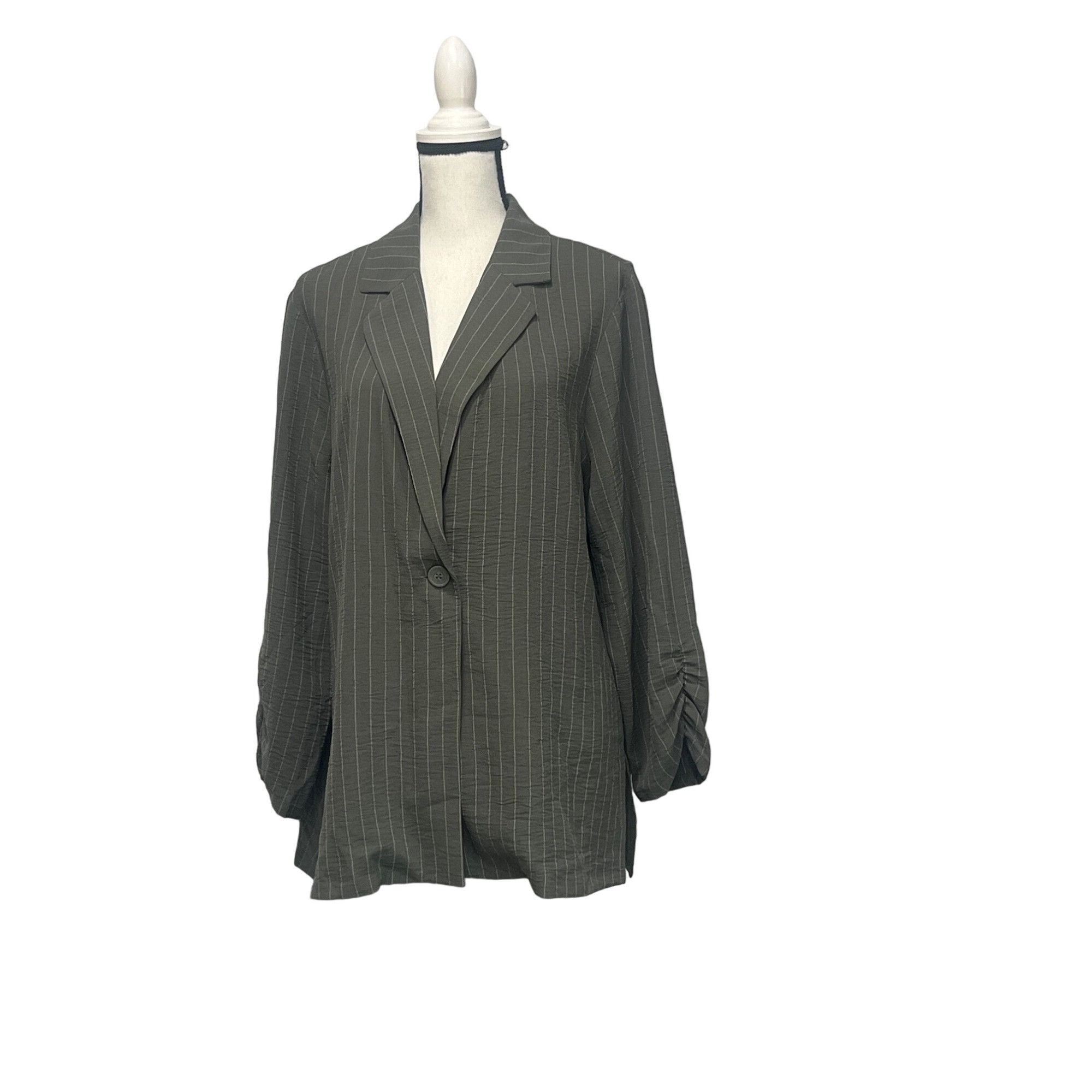 Adrianna Papell Adrianna Papell Pinstripe One Button Jacket In Park Green/iv Size XL / US 12-14 / IT 48-50 - 12 Thumbnail
