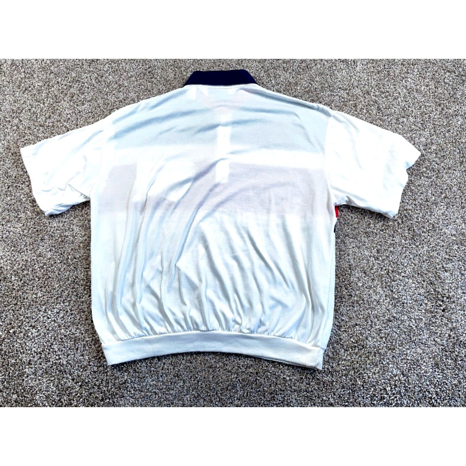 Vintage VTG 80s Striped Pattern Polo Shirt Adult Medium White Red Blue Banded Hem Size US M / EU 48-50 / 2 - 3 Thumbnail