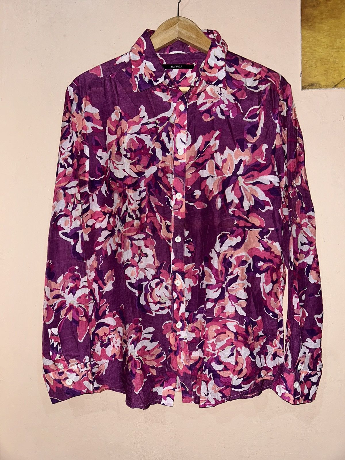 Image of Gucci Floral Printed Shirt in Purple, Women's (Size XL)