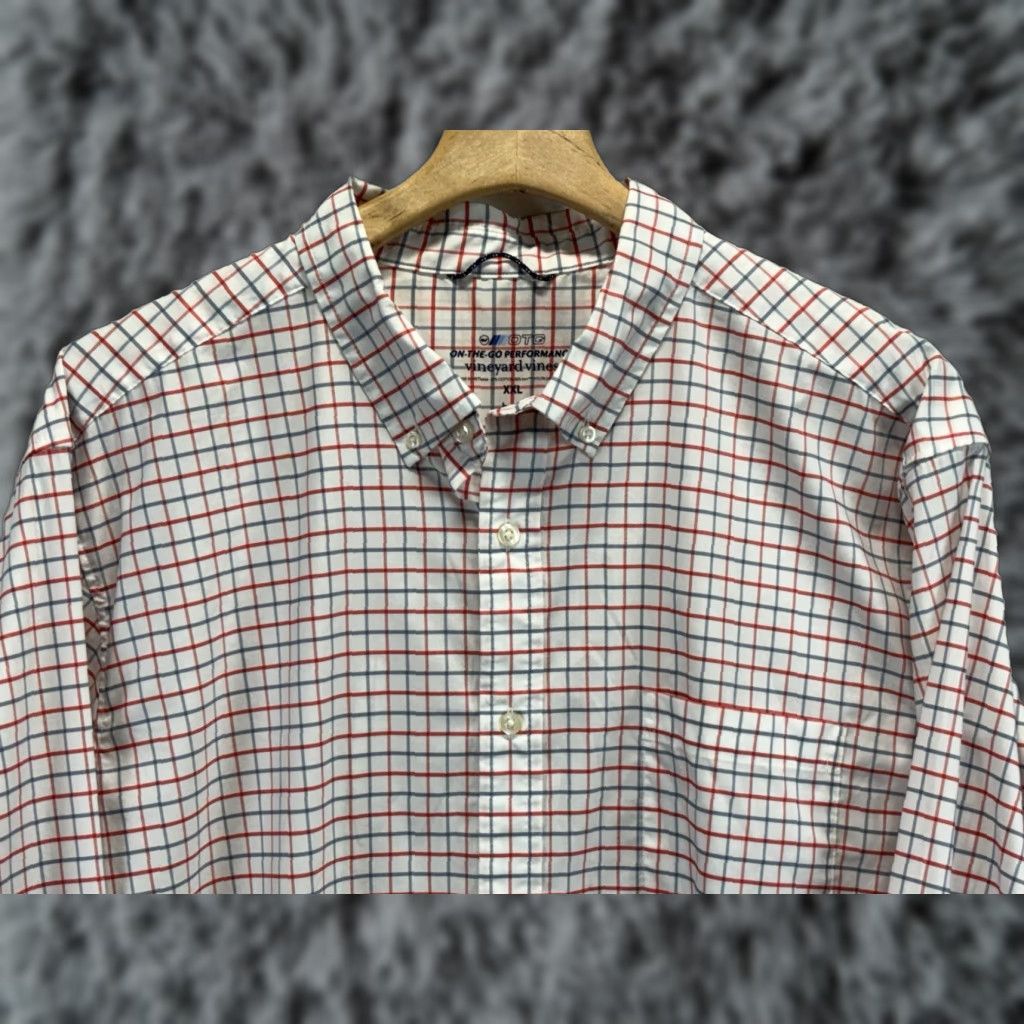 Vineyard Vines Vineyard Vines On The Go Performance Shirt Men’s 2XL Blue White Check Gingham Button-Up Long Sleeve Collared Cotton Blend Men Size US XXL / EU 58 / 5 - 1 Thumbnail