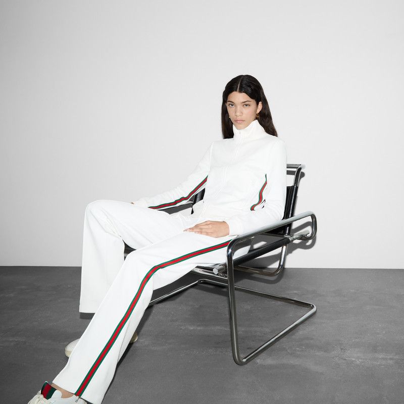 Gucci o1la5ras0526 Jersey Drill Jacket With Web in White Size S / US 4 / IT 40 - 3 Thumbnail