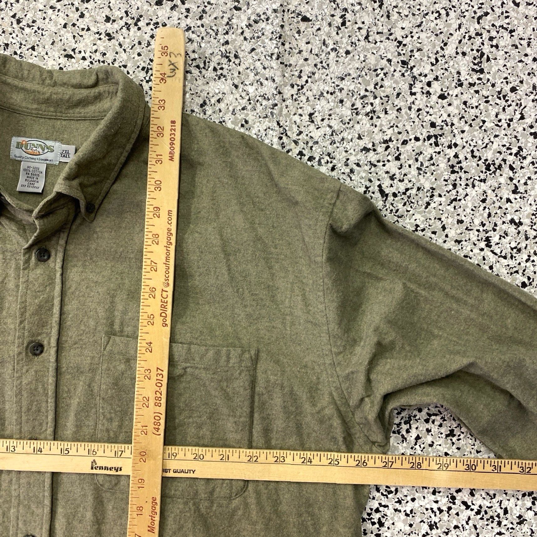 Vintage Dunn's Chamois Green Long Sleeve Cotton Button Down Shirt 2XL Tall Men Classic Casual Workwear Size US XXL / EU 58 / 5 - 3 Thumbnail
