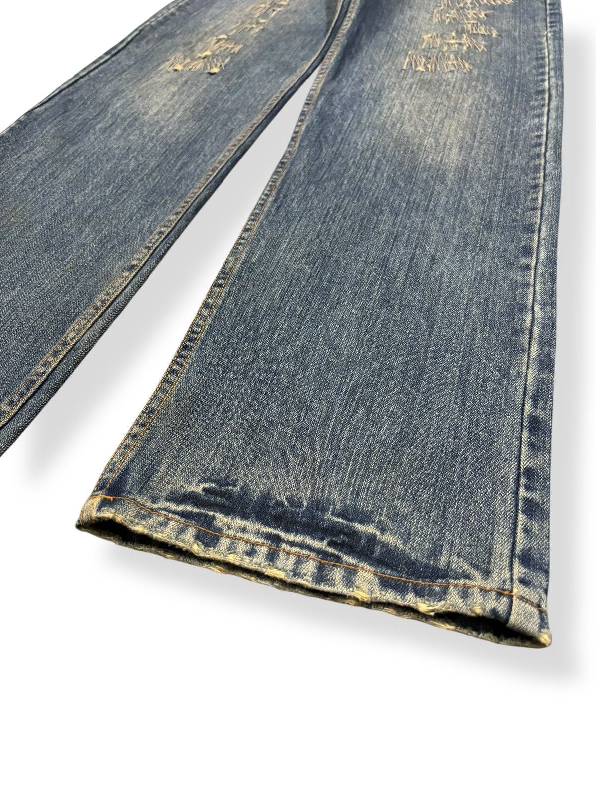 Kapital Vintage Nylaus Mud Wash Clawmark Distressed Zig Zag Jeans Size US 33 - 9 Thumbnail