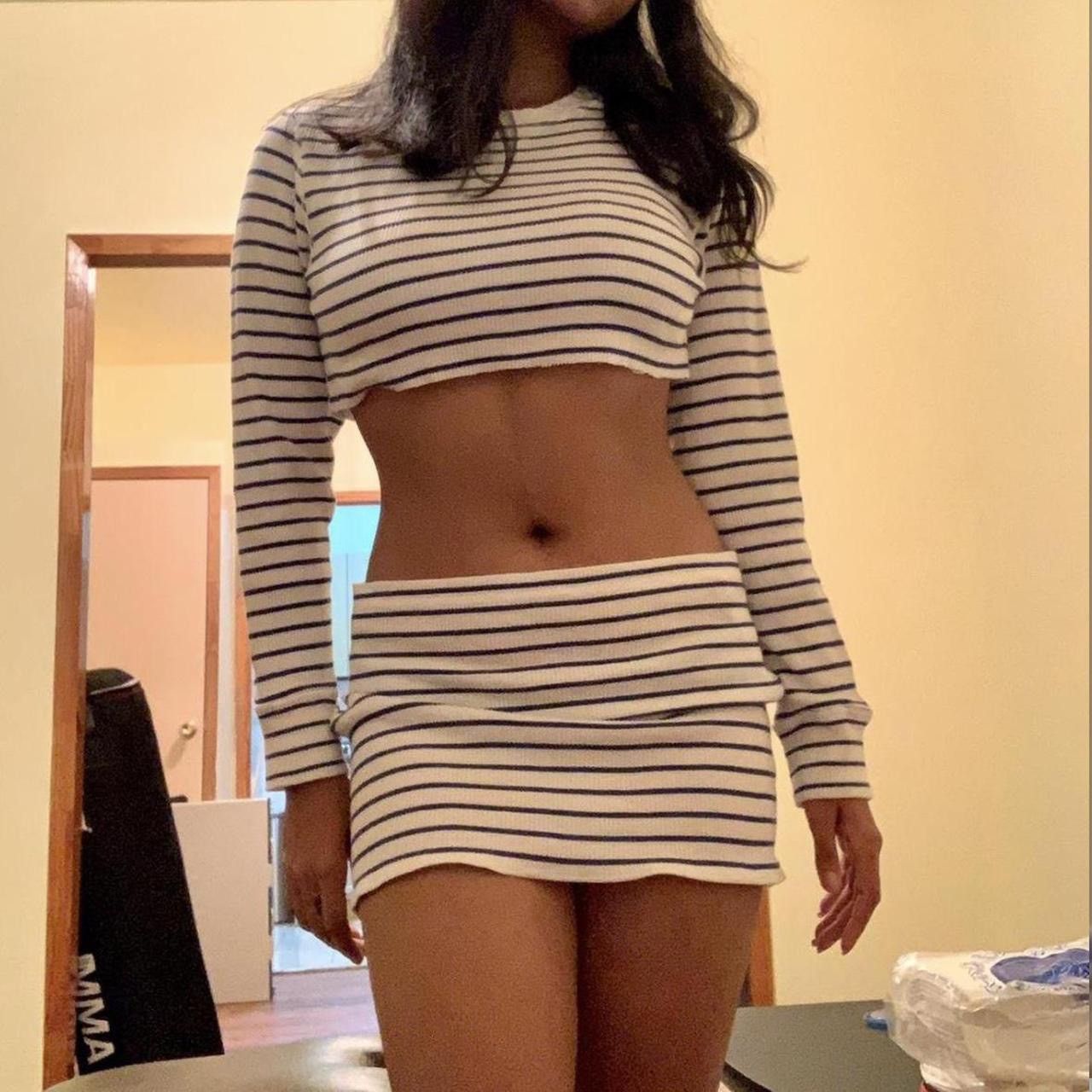 Handmade × Other Reworked white and navy striped crop top and skirt set Size XS / US 0-2 / IT 36-38 - 4 Thumbnail