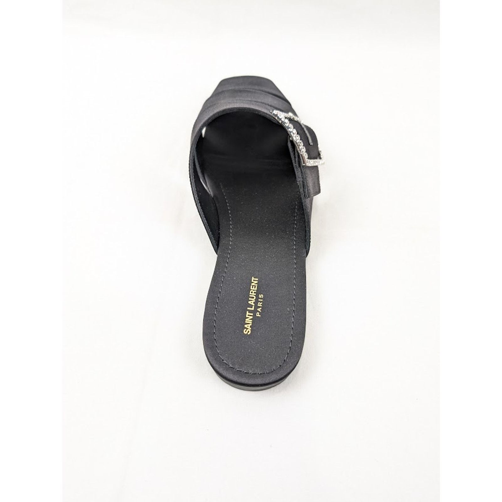 Saint Laurent Paris o1rshd1 Jacques Slide Strass Crepe Satin Sandal in Nero Size US 10.5 / EU 43-44 - 9 Thumbnail