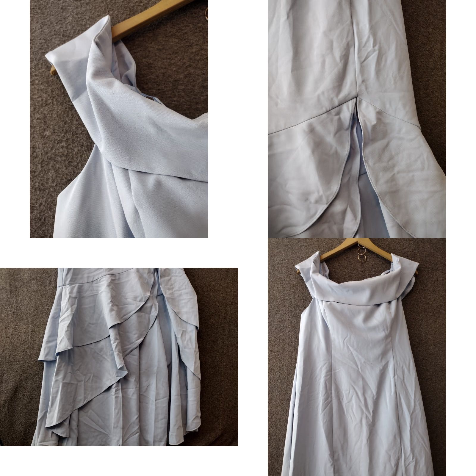 Adrianna Papell Adrianna Papell Women's Crepe Gown Dress Sleeveless Off the Shoulder Blue 16 Formal Wedding Maxi Ball Gown Elegant Sky - Womens - XS to XL? Size XXL / US 16-18 / IT 52-54 - 8 Thumbnail