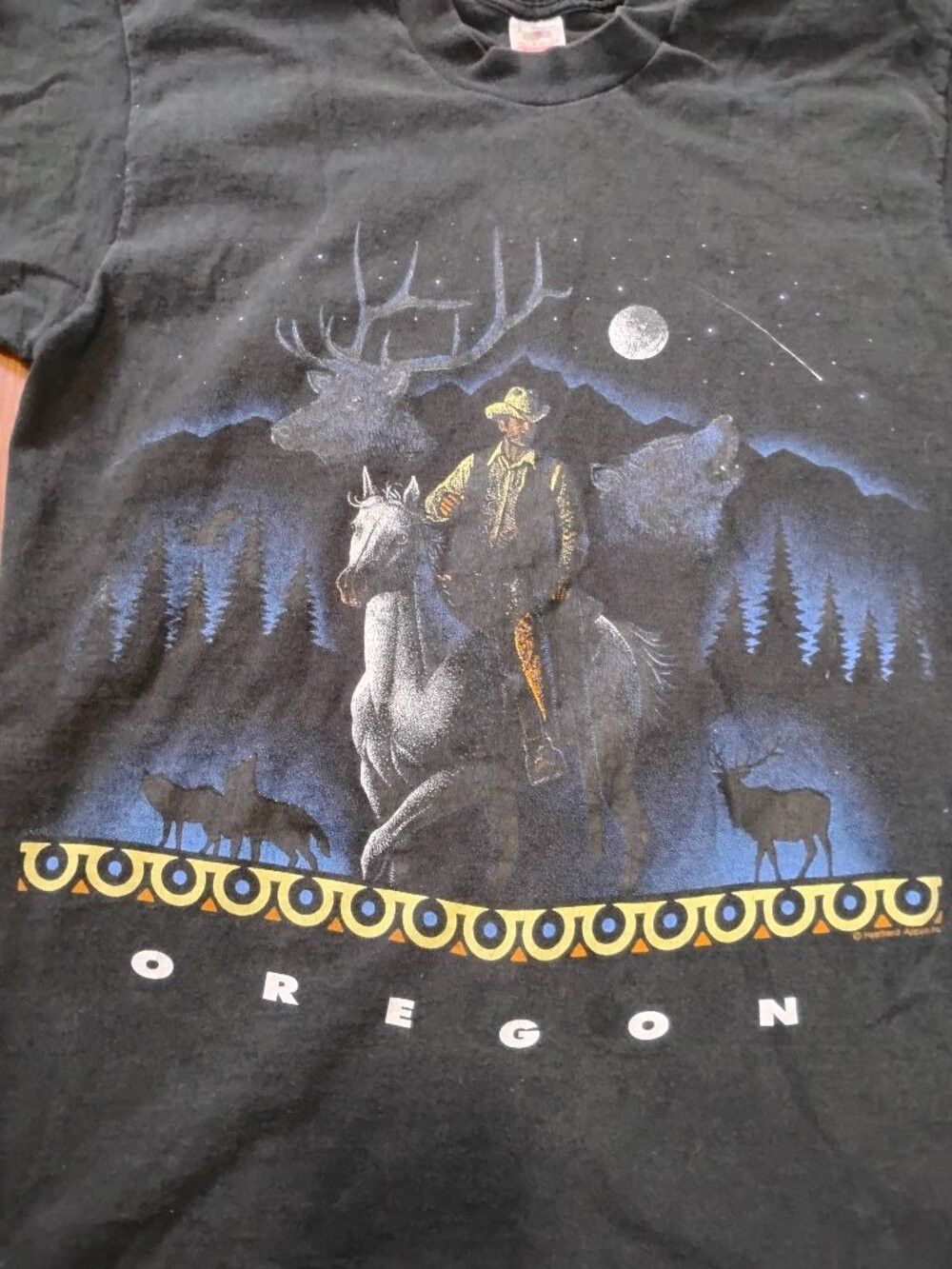 Fruit Of The Loom Vintage Oregon Cowboy Mountain Mule Deer Wolf T-Shirt Size US L / EU 52-54 / 3 - 1 Thumbnail
