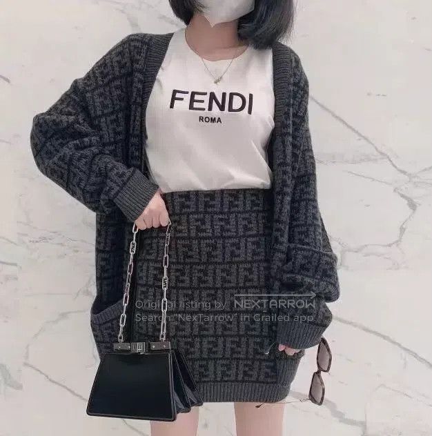 Fendi Fendi Beige-Grey Classic Double F Monogram Printed Cashmer Size 24" / US 00 / IT 34 - 8 Thumbnail