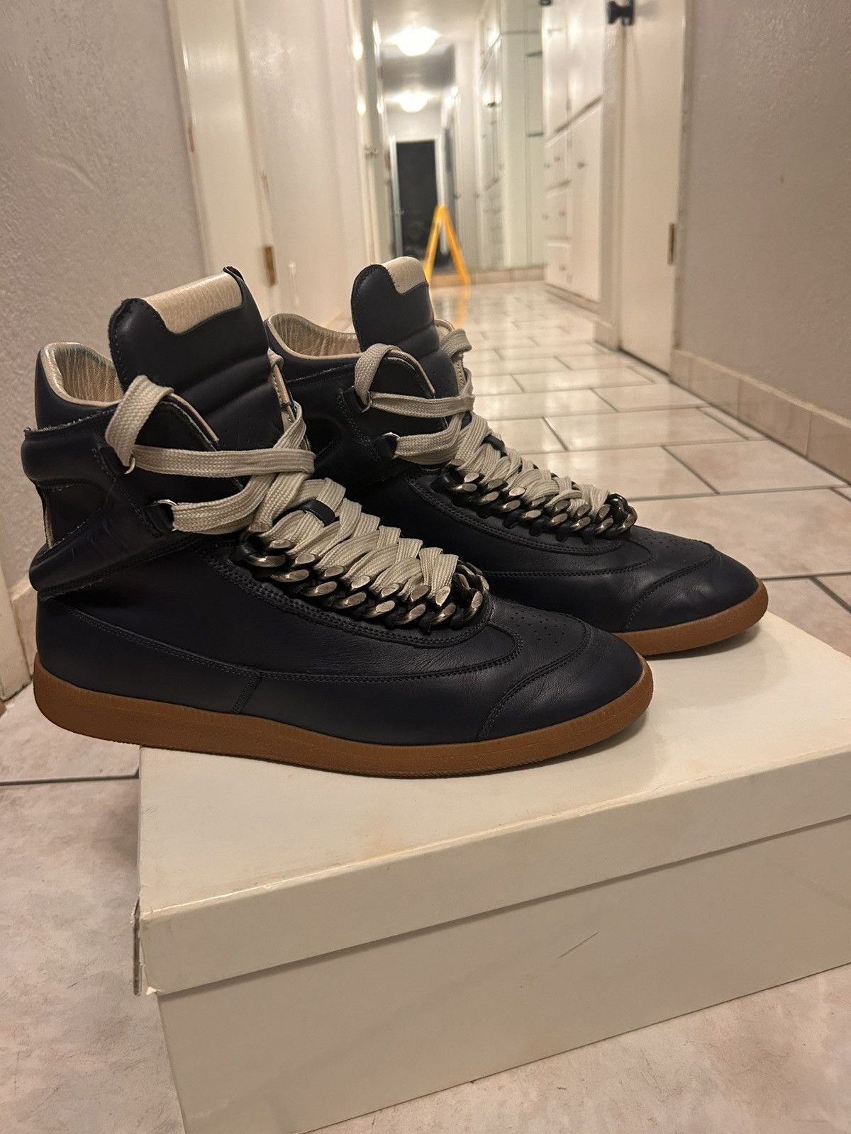 Maison Margiela Margiela Blue High-Top GAT with Cuban Link chain S57WS0091 Size US 12.5 / EU 45-46 - 1 Thumbnail