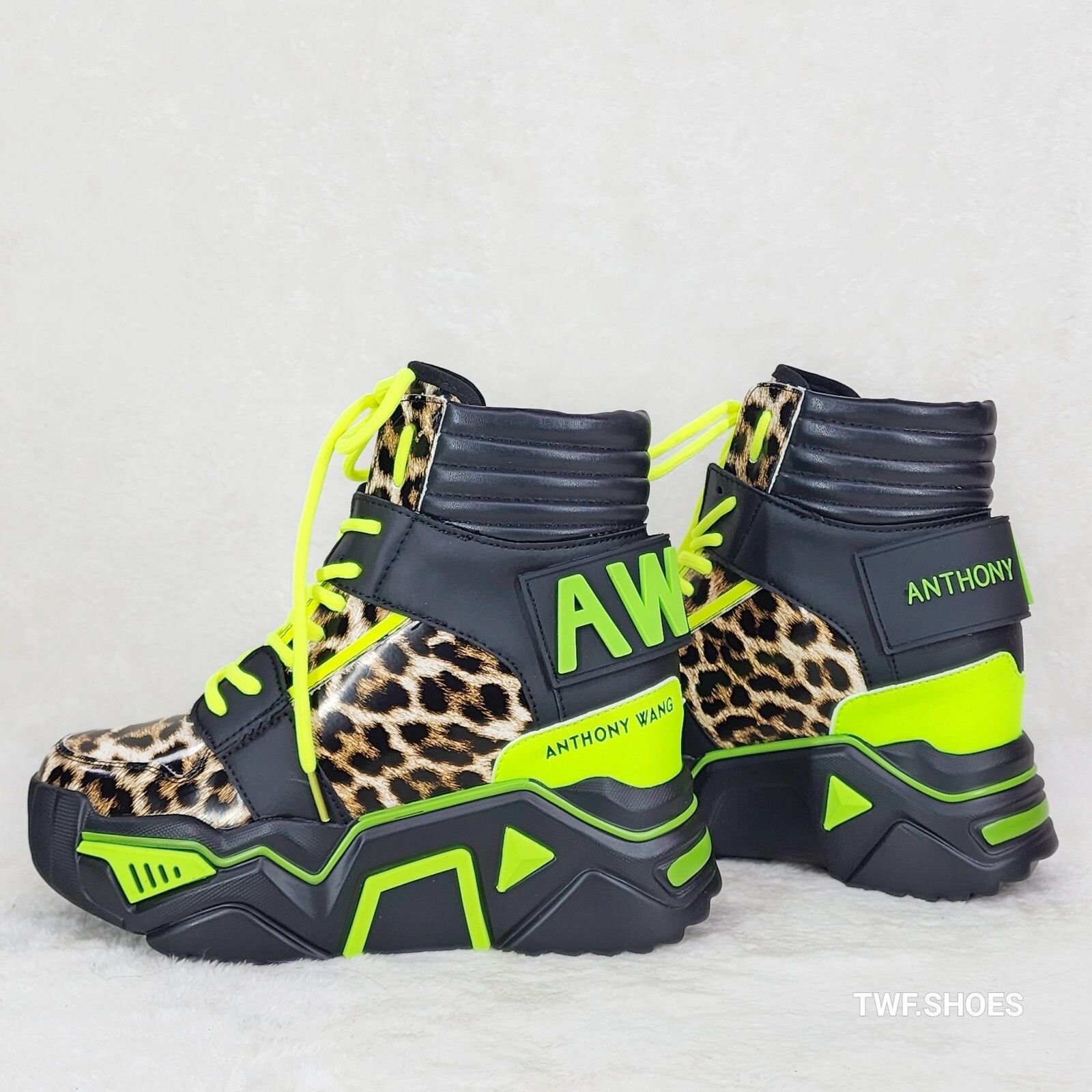 Wang Damson Lime Leopard Platform Hi-Top Sneaker Boots Hidde