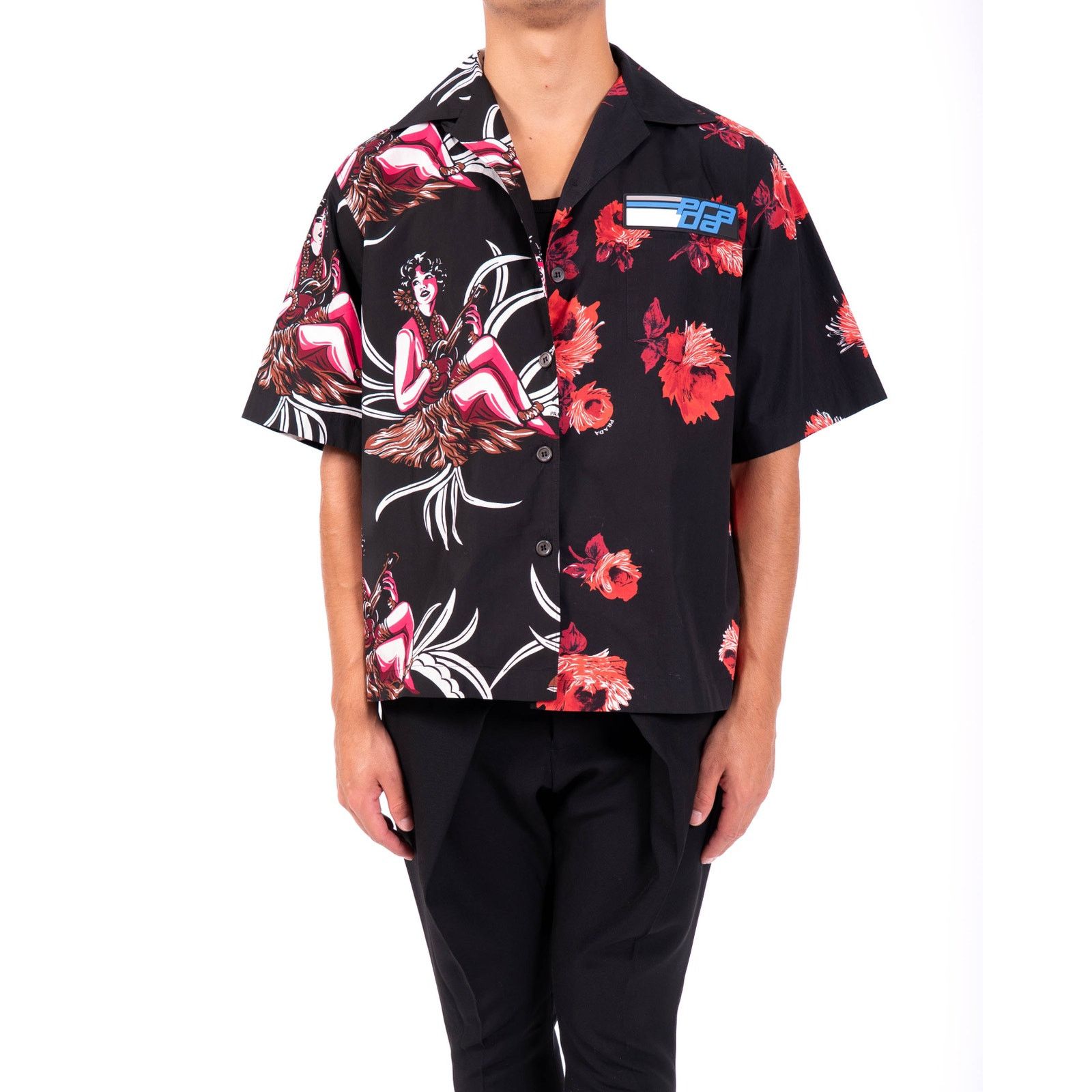 Prada FW18 Double Match Shirt with Rubber Logo in Cotton Size US L / EU 52-54 / 3 - 1 Thumbnail