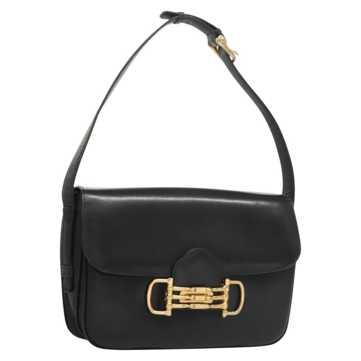 Celine Shoulder Bag Leather Black Gold Auth 121744, Women's