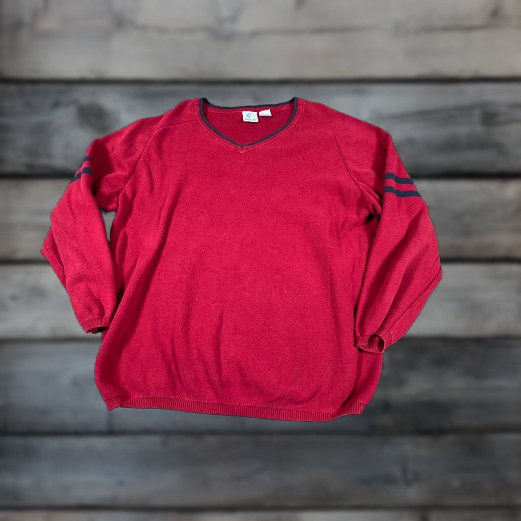 Vintage VINTAGE Utility Sweater Adult Large Red Y2K Striped Knit V-Neck Pullover Mens 90s Size US L / EU 52-54 / 3 - 1 Thumbnail