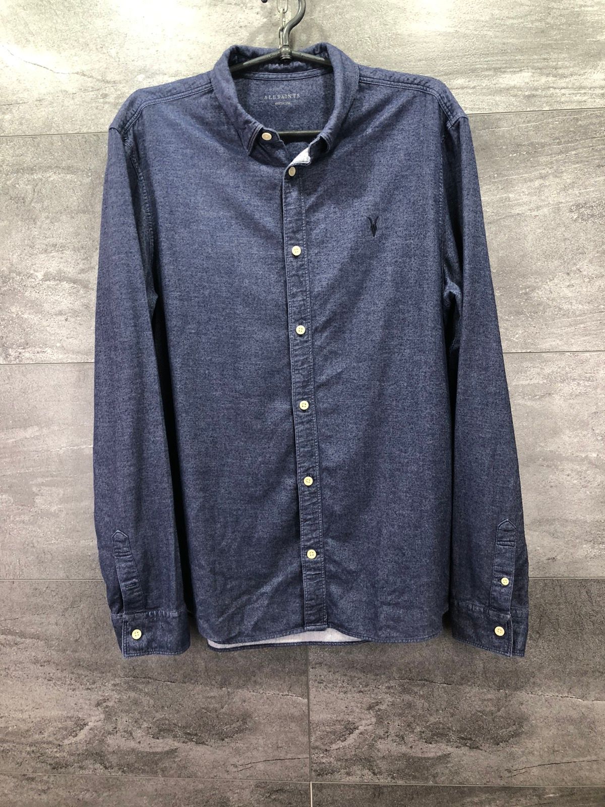 Pre-owned Allsaints X Vintage Allsaints Men's Shirt Button Up Wool Cotton In Blue