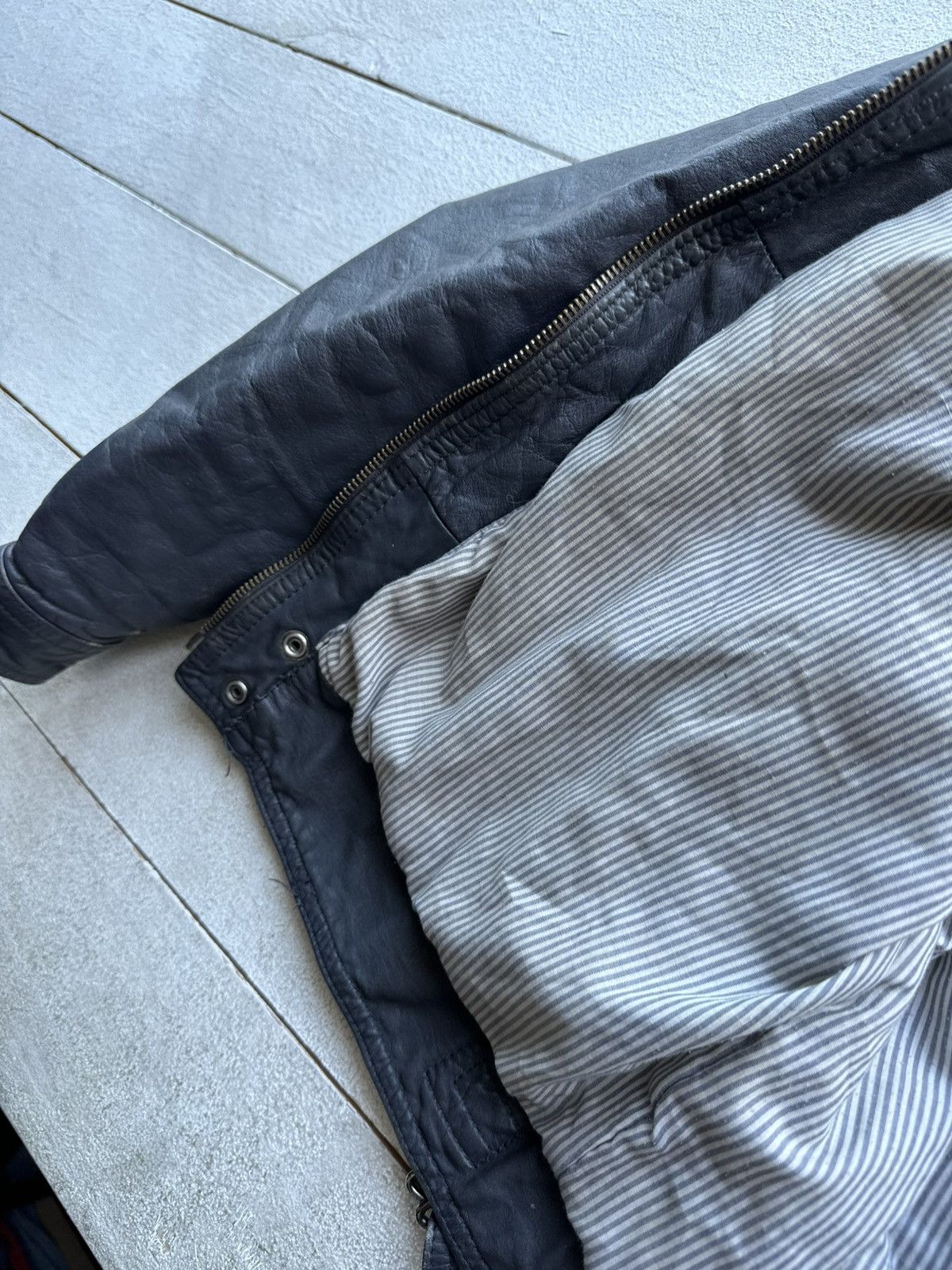 Other 🚨VNTG LEATHER JACKET AVANT GARDE ASYMMETRICAL DARK BLUE/GRAY Size US M / EU 48-50 / 2 - 21 Thumbnail