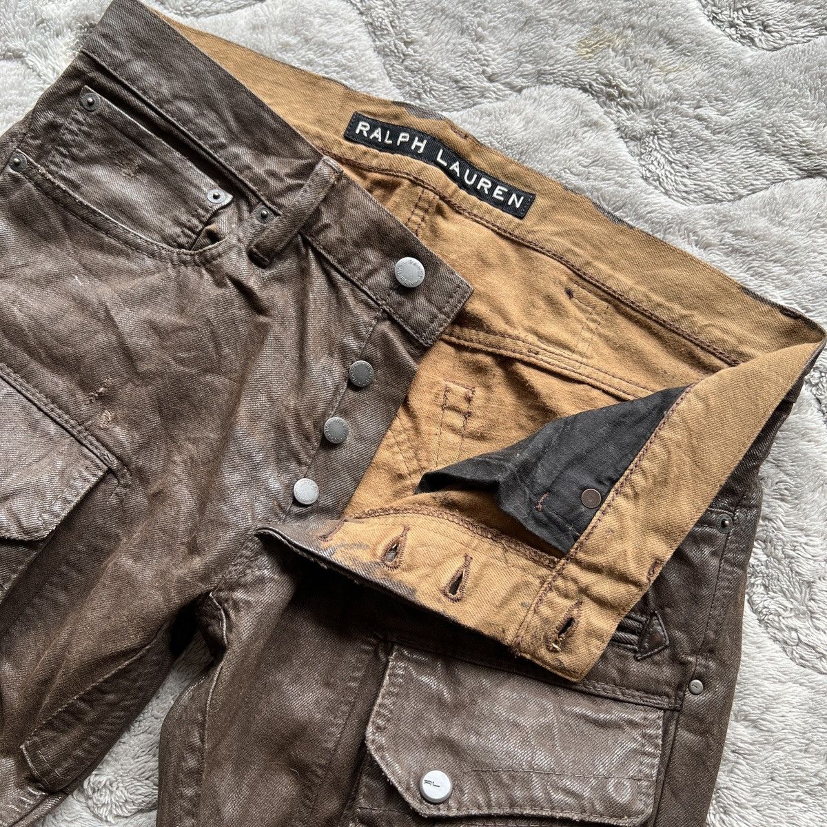 Ralph Lauren 🔥 Ralph Lauren Coated Cargo Pants Brown Tactical Utility Size US 31 - 18 Thumbnail