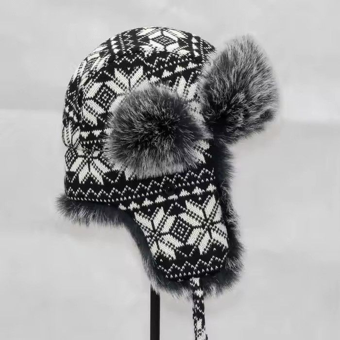 Designer Knitted Fluffy Faux Fur Ushanka Winter Outdoor Hat Size ONE SIZE - 1 Thumbnail