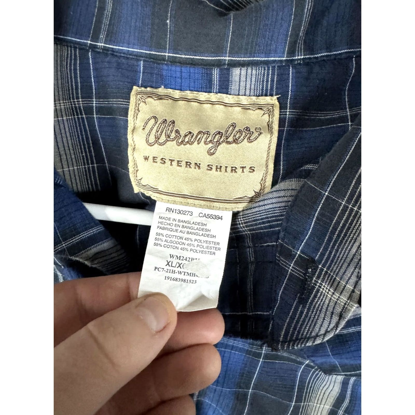 Wrangler Wrangler Shirt Mens XL Blue Plaid Pearl Snap Button Up Long Sleeve Western Shirt Size US XL / EU 56 / 4 - 7 Thumbnail