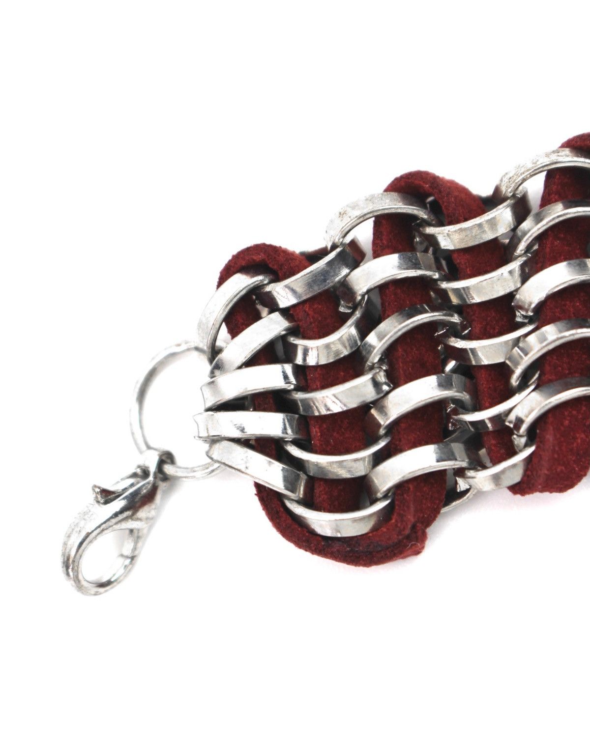 Hysteric Glamour 2000S JAPANESE MADE METAL WEAVE RED SUEDE LINK BRACELET Size ONE SIZE - 3 Thumbnail