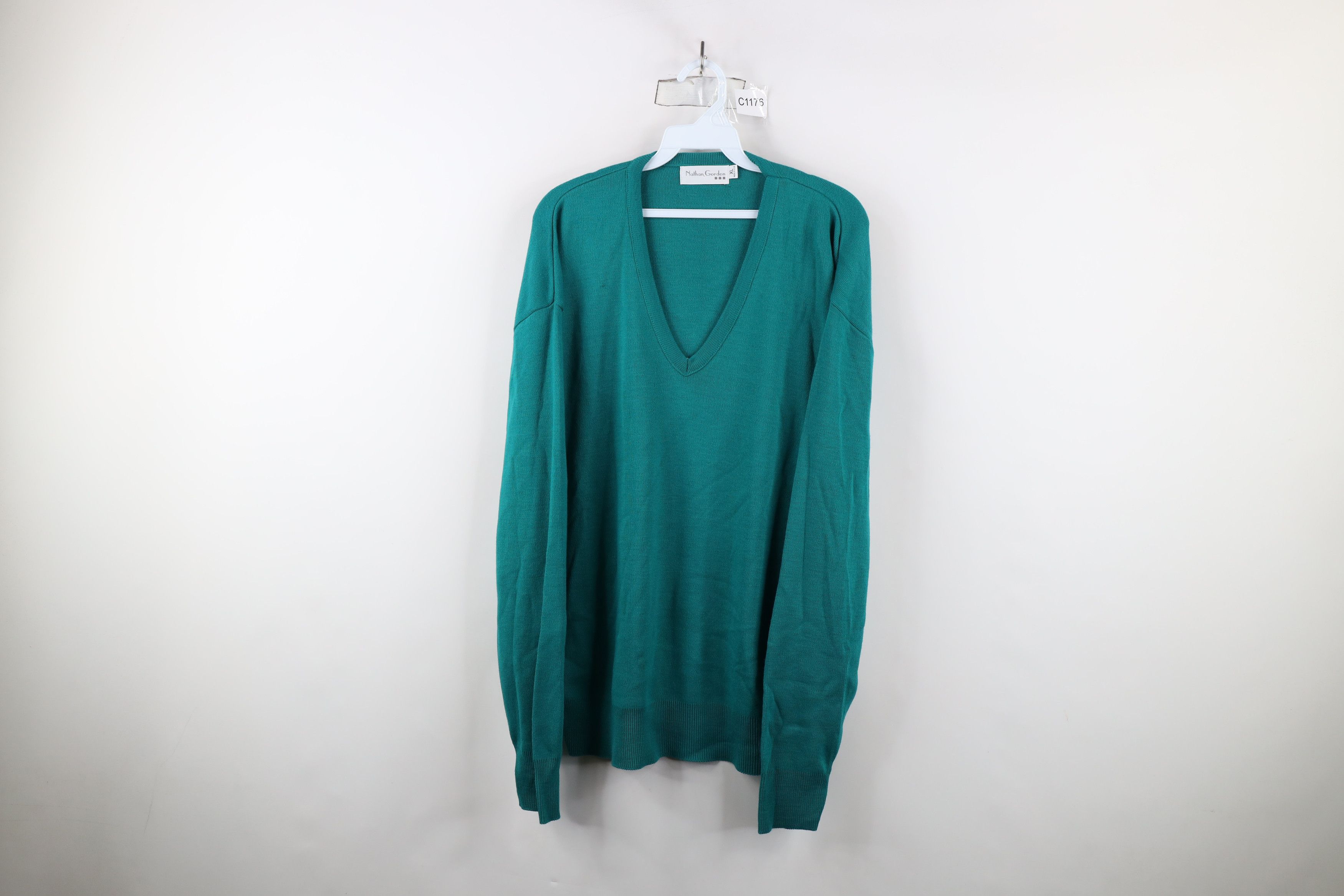 Vintage Vintage 90s Streetwear Knit V-Neck Sweater Teal USA Acrylic Size US XL / EU 56 / 4 - 1 Thumbnail