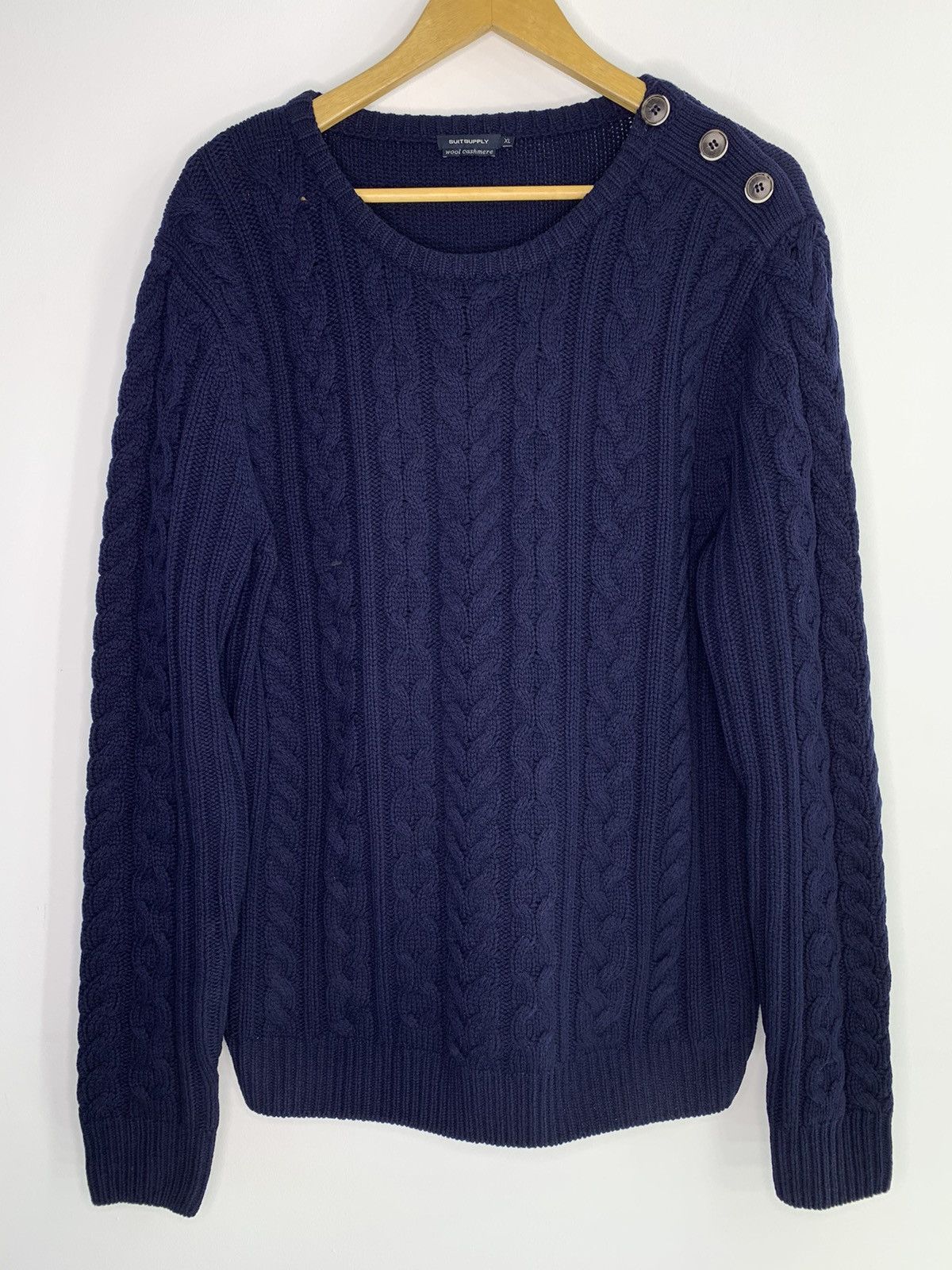 image of Suitsupply Cable Knit Wool/cashmere Sweater XL Size in Blue, Men's