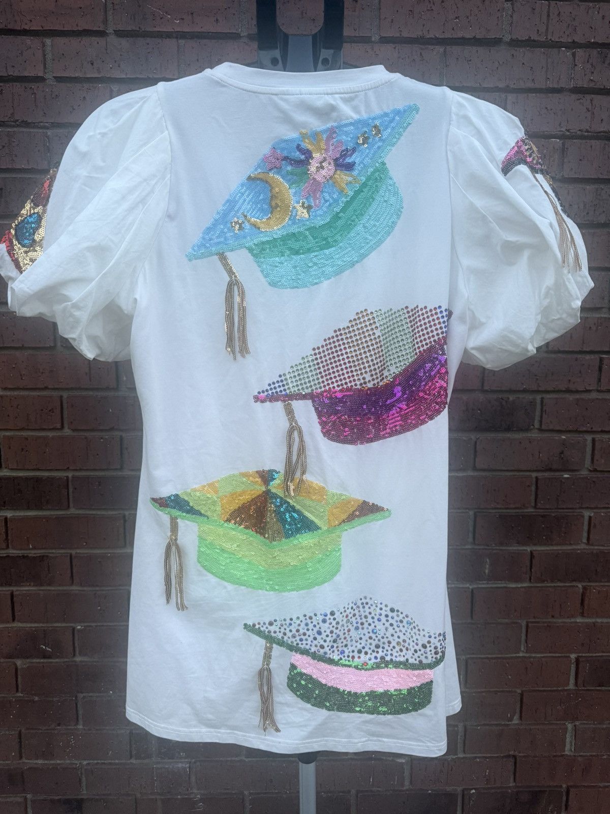 Other Queen Of Sparkles Graduation Hat Poof Sleeve Dress White Size S / US 4 / IT 40 - 2 Thumbnail
